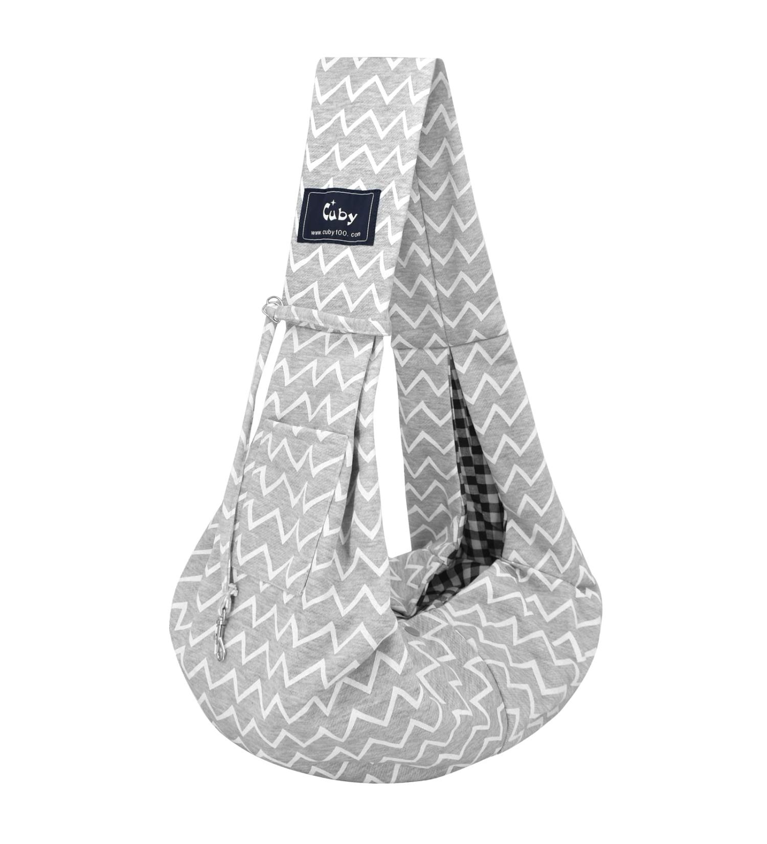 CUBY Reversible Pet Dog Sling Carrier - Hands-free Double-sided Pouch for Puppy and Kitty - Striped Grey - 32x20x8cm - Buy Online on SooperMarket.com