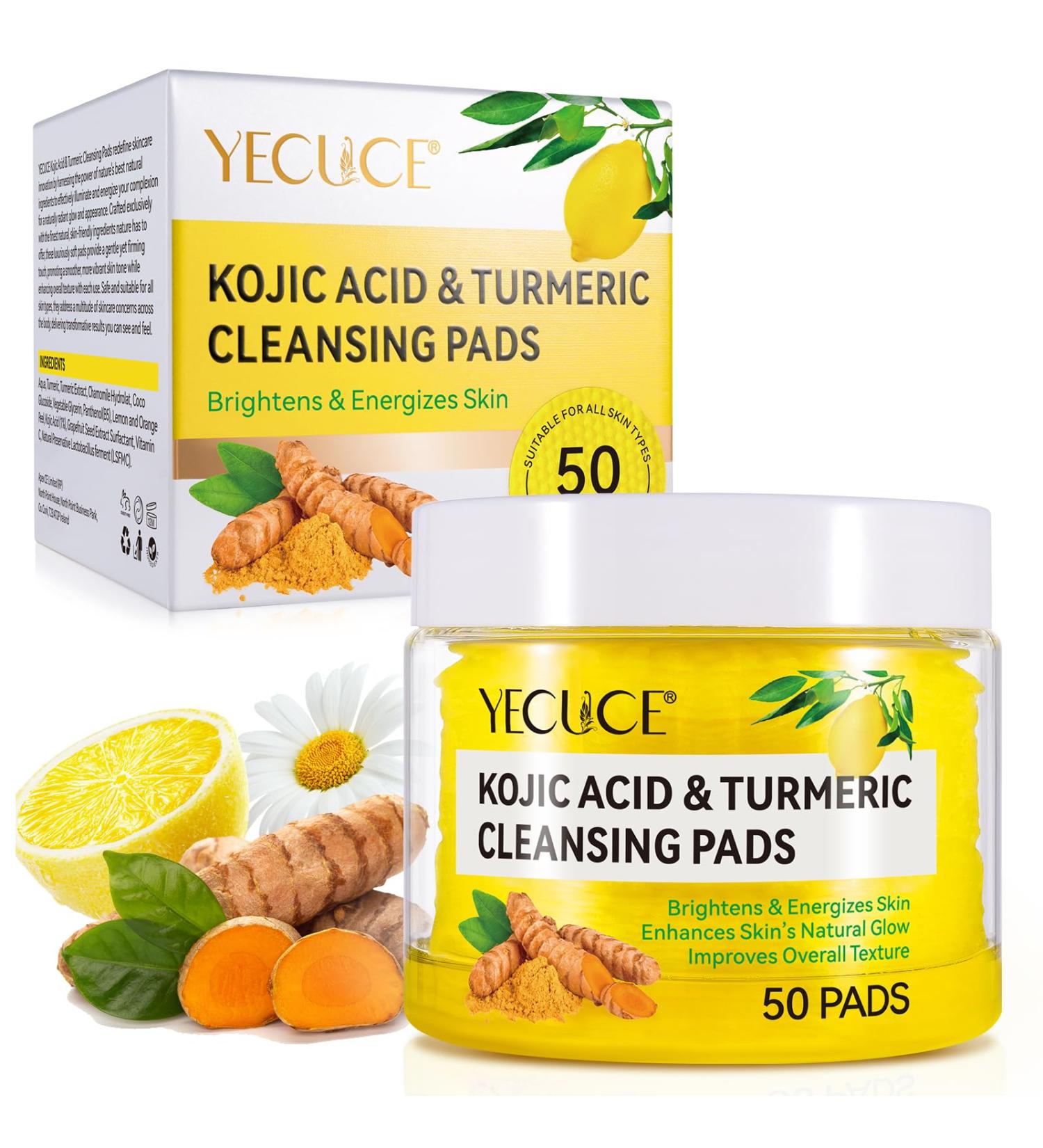 Buy Kojic Acid & Turmeric Cleansing Pads - 50PCS | Balance Skin Oil & Water Enriched with Vitamin C Chamomile & Lemon - Buy Online on SooperMarket.com