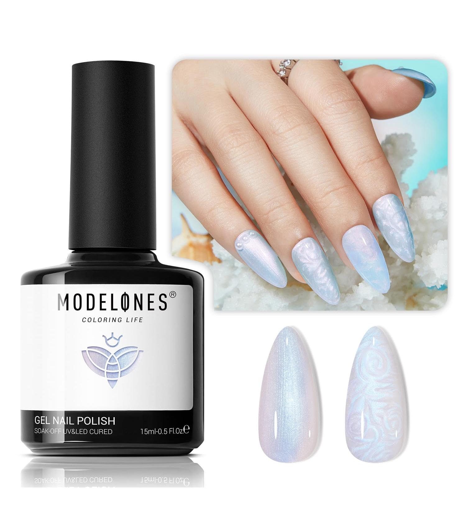 Modelones Pearl Gel Nail Polish 15ML Shimmer Mermaid Light Blue Gel Polish Pearlescent Shell Nail Gel Soak Off UV Gel Led Spring Gel Polish Swirl Shell Thread Effect DIY Manicure Gifts Pearl Blue - Buy Online on SooperMarket.com
