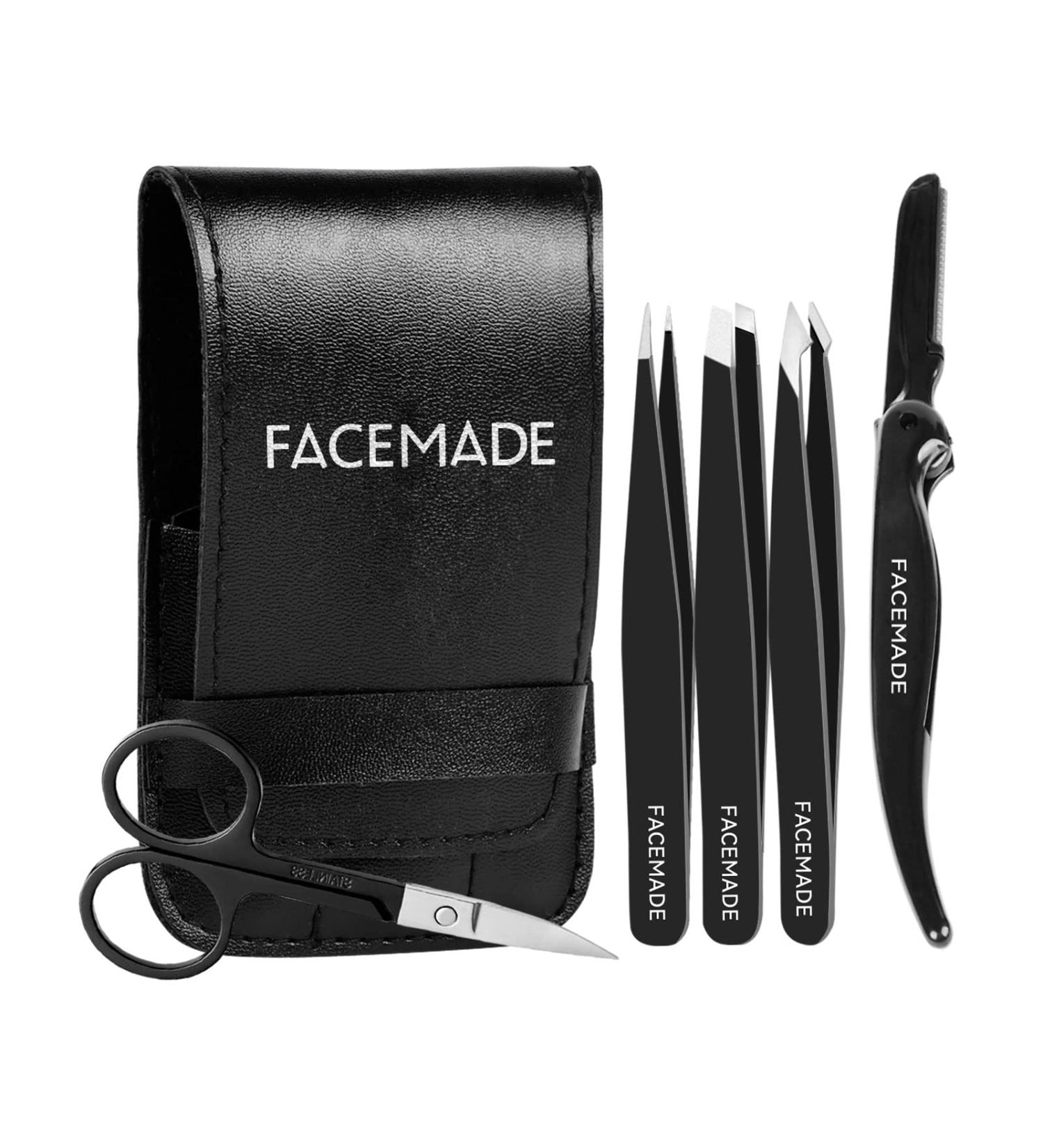 FACEMADE 3-Piece Tweezers Set for Women and Men - Stainless Steel Eyebrow Tweezers, Scissors, and Razor for Facial Hair Removal - Buy Online on SooperMarket.com