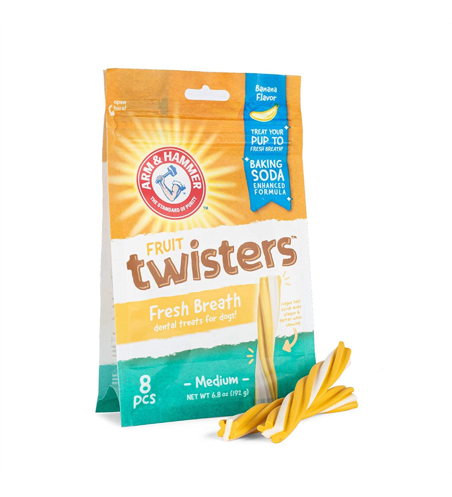 Arm & Hammer Fruit Twisters Banana Flavor Dental Treats for Dogs - 8 pc | Medium Dog Chews Fight Bad Breath & Plaque  Tartar Control - Buy Online on SooperMarket.com