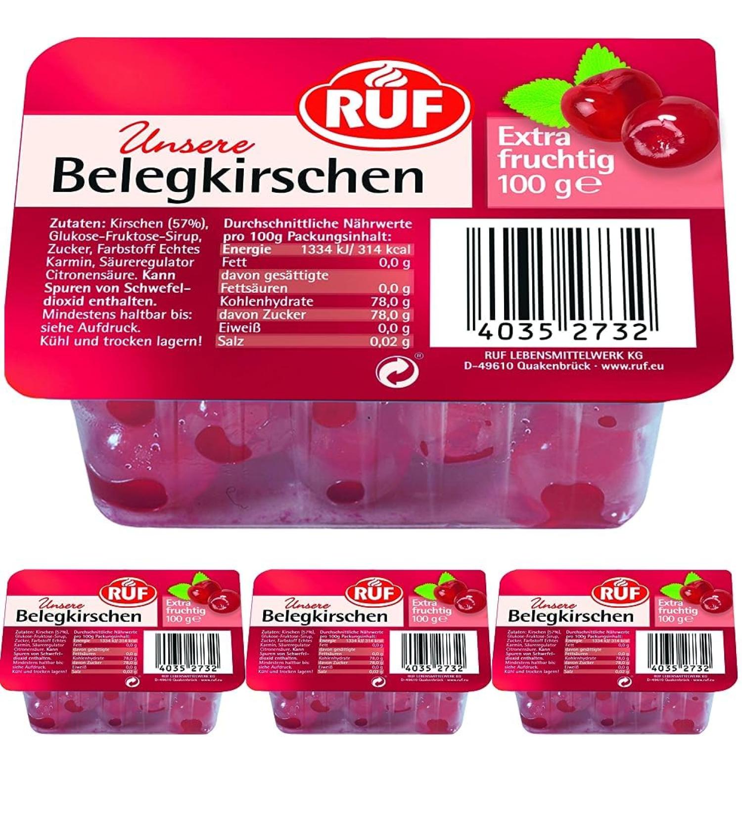 Ruf Red Maraschino Cherries - Extra Fruity Non-Alcoholic Cocktail Cherries for Cakes & Cocktails | 4 Pack x 100g - Buy Online on SooperMarket.com