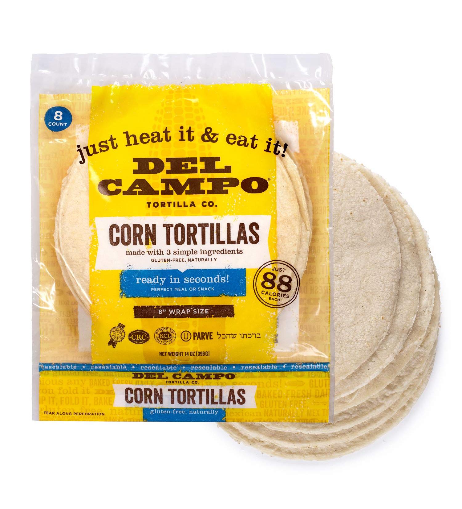 Del Campo 8 Inch Soft Corn Tortillas - Gluten Free, Authentic Mexican Food for Wraps, Tacos, Quesadillas, Burritos - Kosher (8ct) - 14 oz Pack - Buy Online on SooperMarket.com