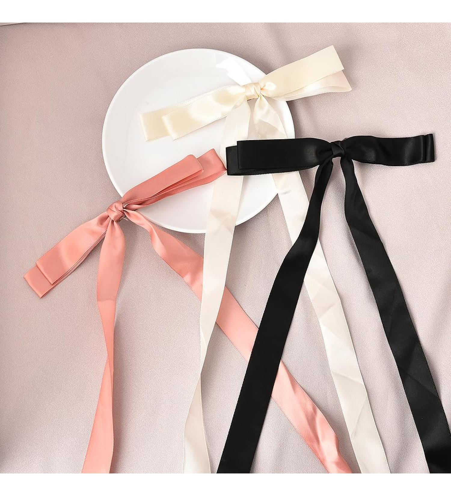 Hair Ribbon Bow Clip for Women Tassel Ribbon Bowknot Hair Clips With Long Tail Hair Bow for Girls Hair Bow Ties Long Silk Ribbon for Hair Barettes Accessories for Wedding Party Decoration - Buy Online on SooperMarket.com