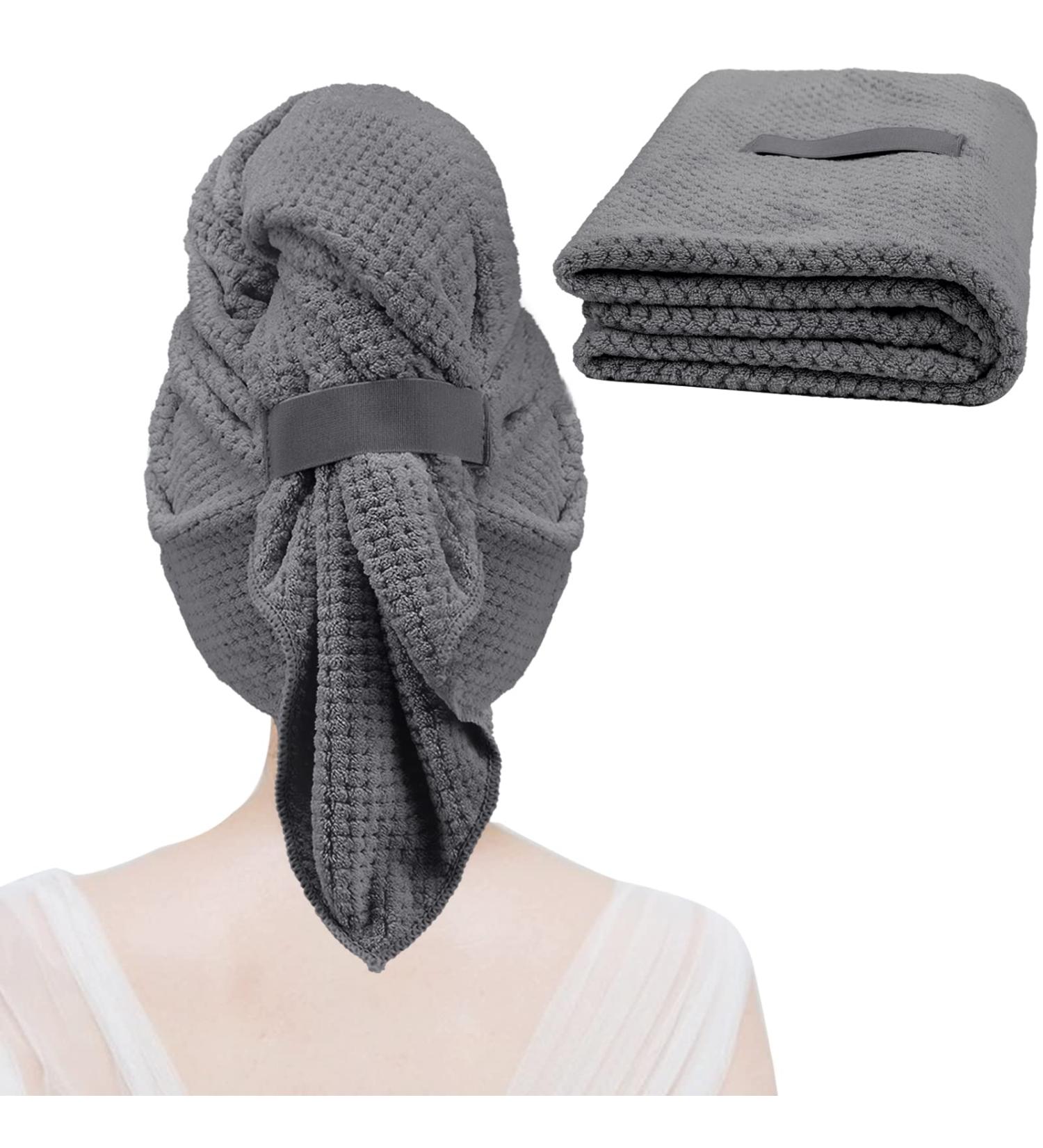 Super Absorbent Microfiber Hair Towel Wrap for Women - Quick Dry Turban for Wet Curly Long Thick Hair - Anti Frizz & Hands-Free Drying Towel (Grey) - Buy Online on SooperMarket.com