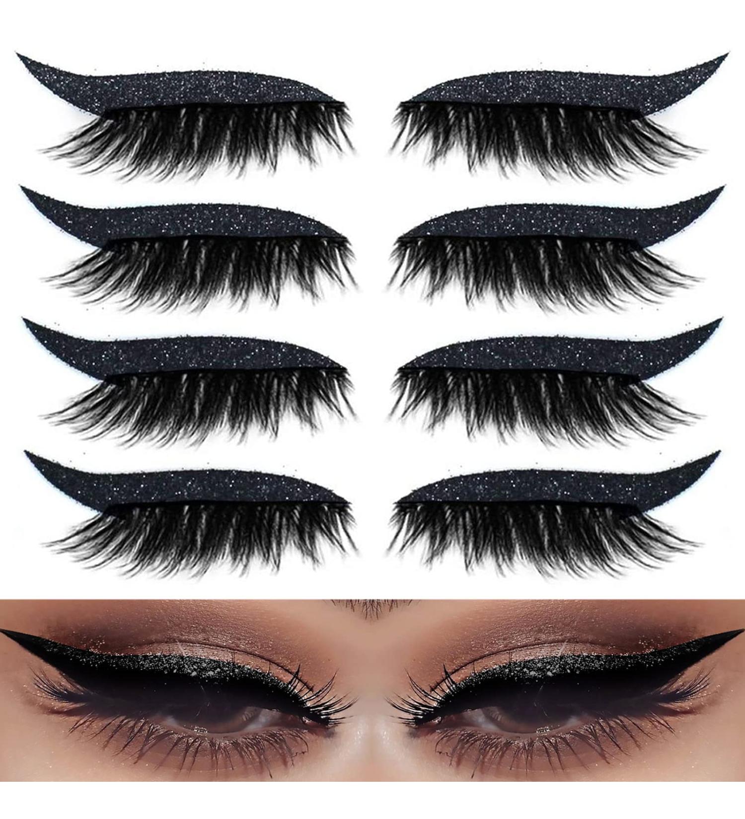 4 Pairs Self-Adhesive Glitter False Eyelashes with Eyeliner Stickers Reusable & Waterproof Black Eye Makeup Set - Buy Online on SooperMarket.com