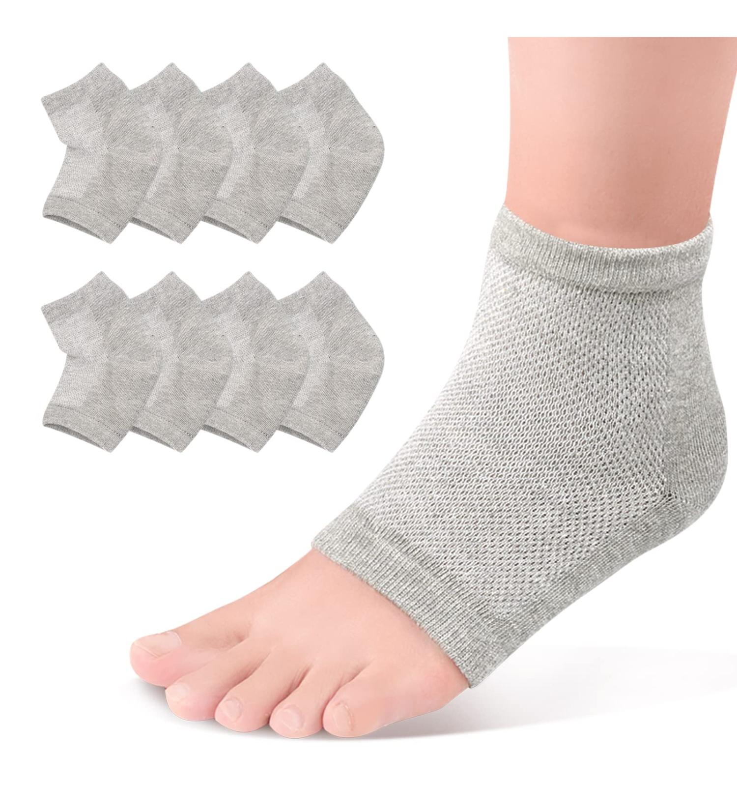 Wookite Moisturizing Heel Socks Gel - Open Toe Spa Foot Care for Dry Cracked Heels - 4 Pairs for Men & Women - Gray - Buy Online on SooperMarket.com