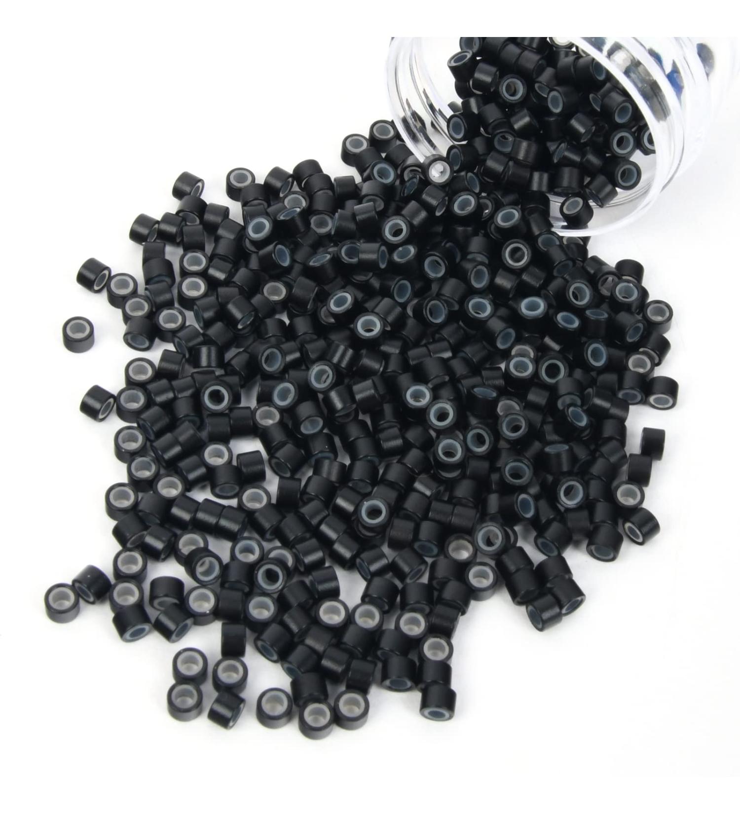 500Pcs 4mm Black Silicone Lined Micro Ring Beads for Hair Extensions - 5 Colors - Vlasy - Buy Online on SooperMarket.com