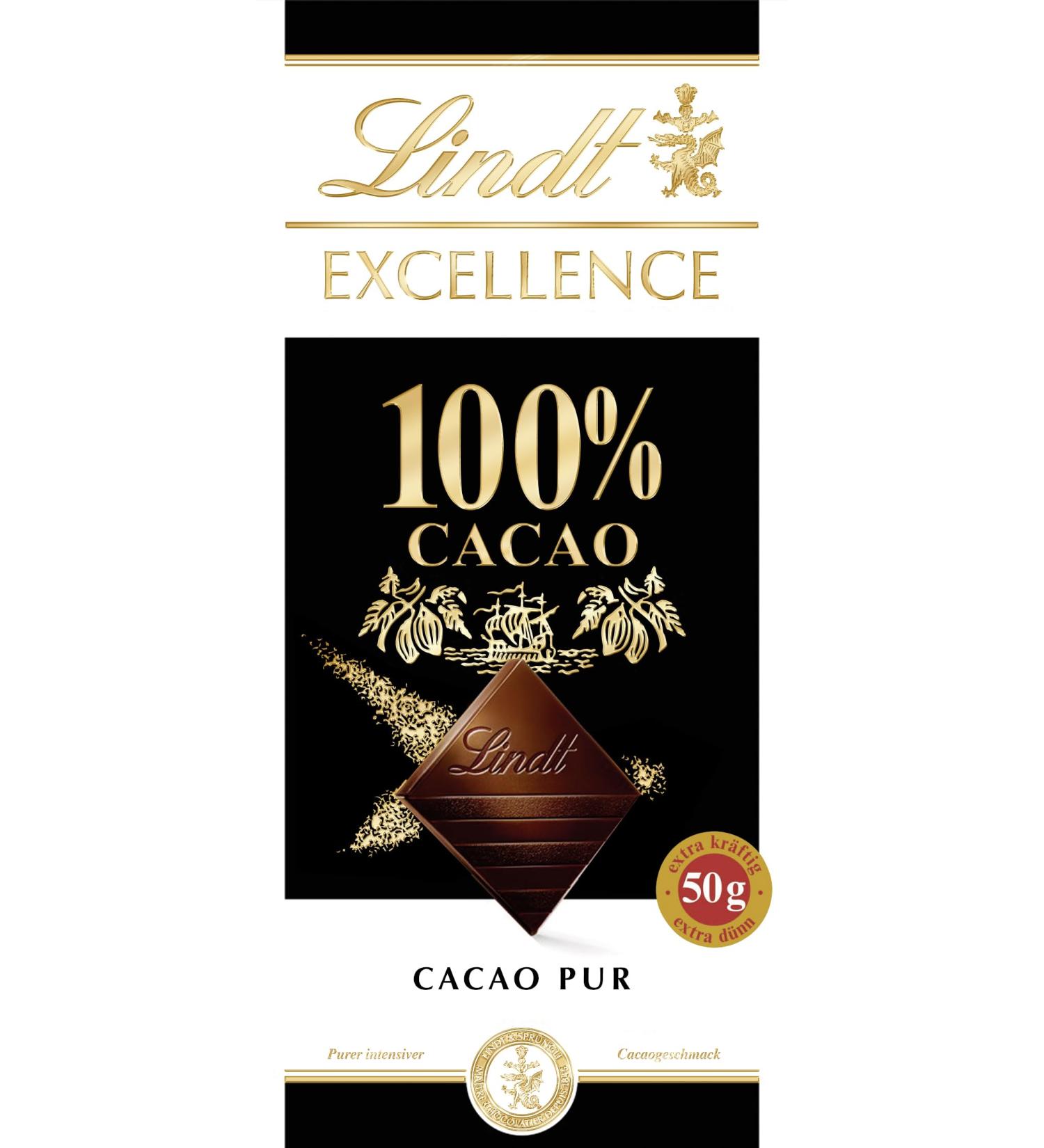 Lindt Excellence 100% Cocoa - Noble Bitter Chocolate 50g | Vegan Dark Chocolate | Extra Strong & Intensive Cocoa Taste | Perfect Chocolate Gift - Buy Online on SooperMarket.com