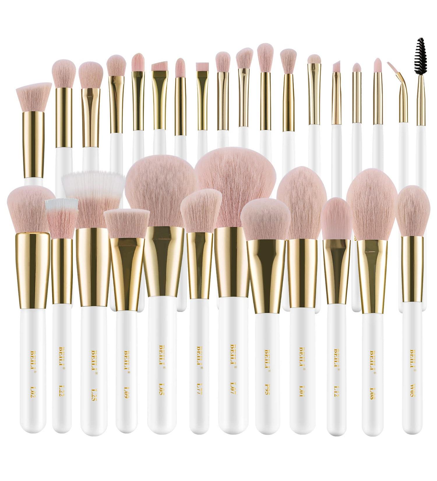 BEILI 30Pcs Professional Makeup Brush Set - Vegan Synthetic Kabuki Brushes for Face, Eyes, and Blush - Pearl White/Rose Gold - Buy Online on SooperMarket.com