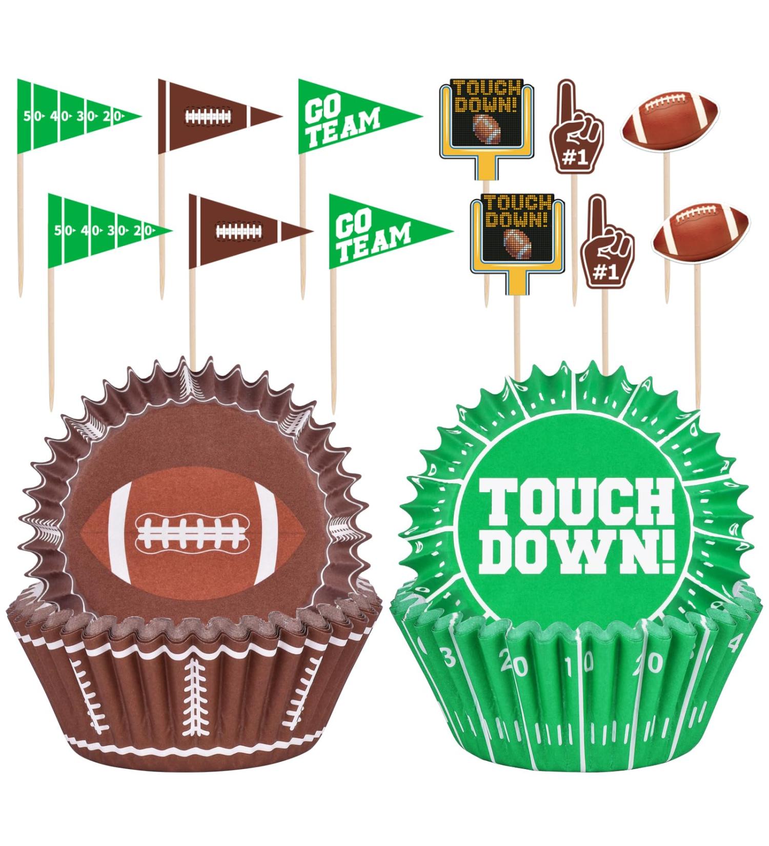 Football Party Supplies: 96-Count Football Cupcake Liners & 96pcs Cupcake Toppe - Perfect for Game Day Birthday and Tailgate Parties - Premium Football Cake Decorations - Football Party Favors - Buy Online on SooperMarket.com