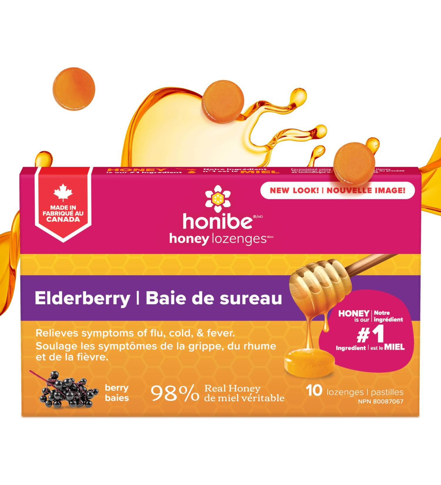 Honibe 100% Pure Honey Lozenges | Made in Canada | Mucus and Cough Relief | With Elderberry | 1 pack (10 lozenges) | Natural Berry - Buy Online on SooperMarket.com