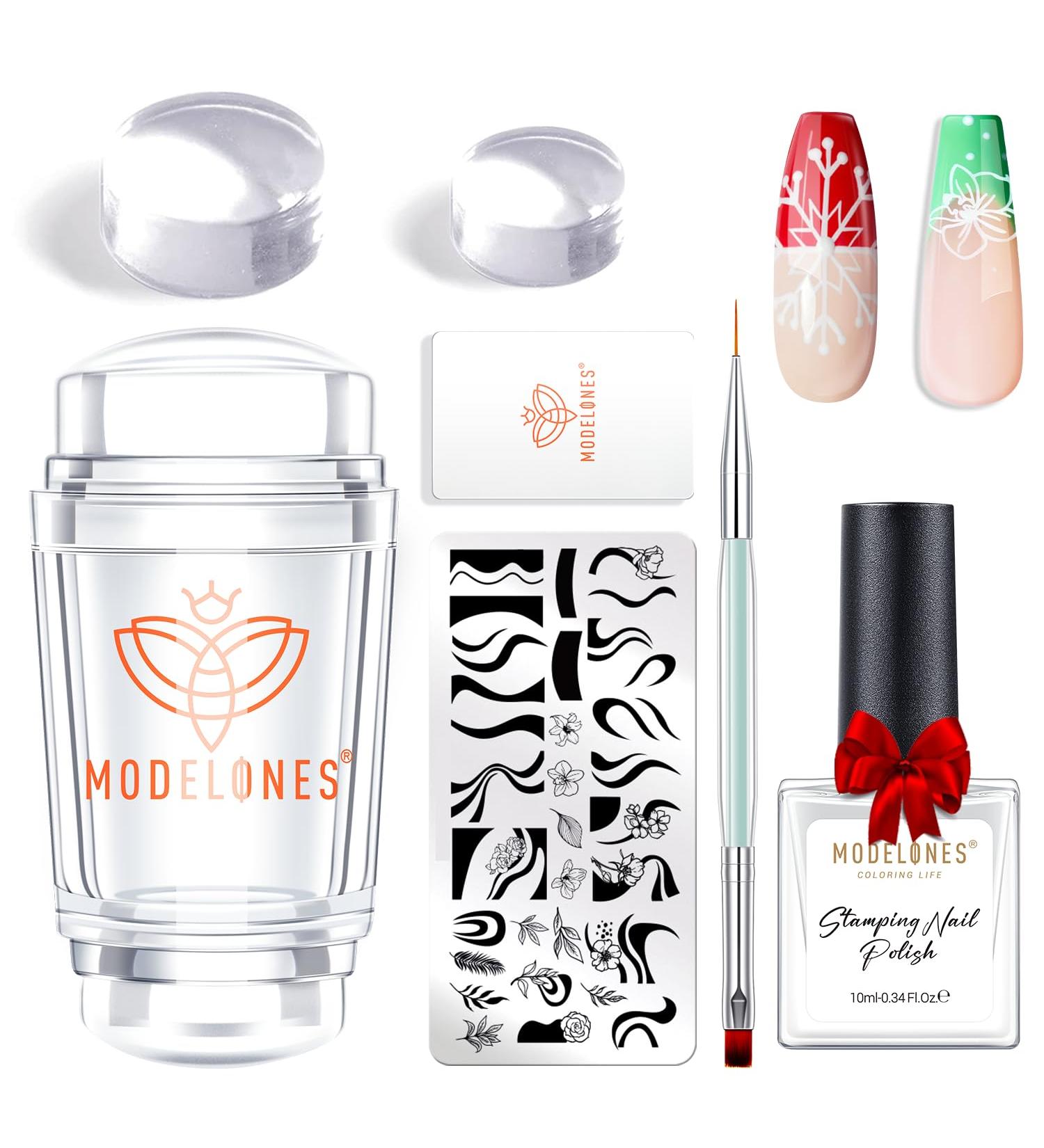 Modelones Nail Art Stamper Kit 7Pcs - Premium Double Nail Stamp Stencils & Gel for DIY French Manicure - Buy Online on SooperMarket.com