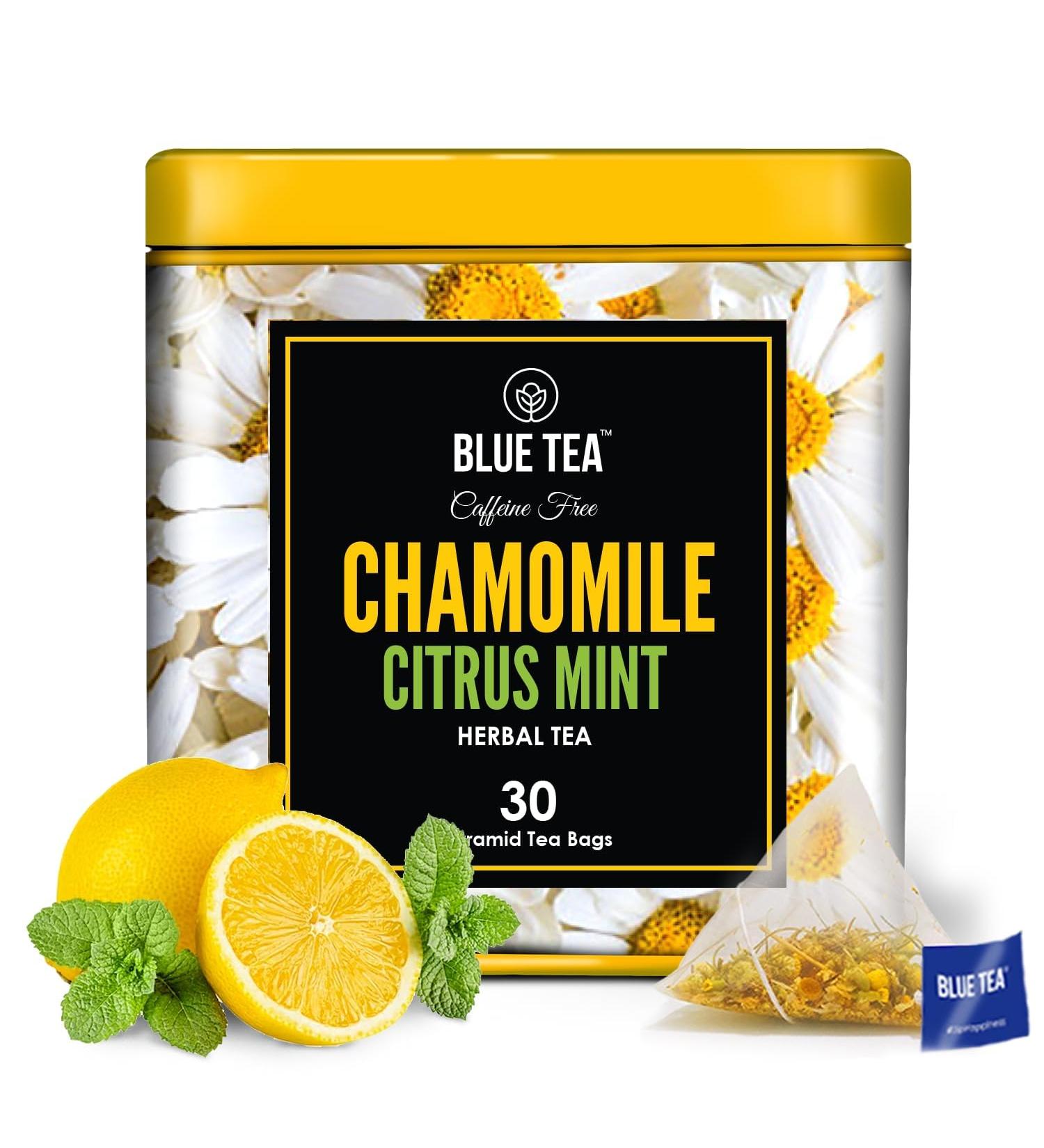 BLUE TEA - Chamomile Citrus Mint Herbal Tea - 30 Tea Bags || CAFFEINE FREE || Vegan - Gluten Free - Non-GMO | Eco-Conscious Tin Packaging - Buy Online on SooperMarket.com
