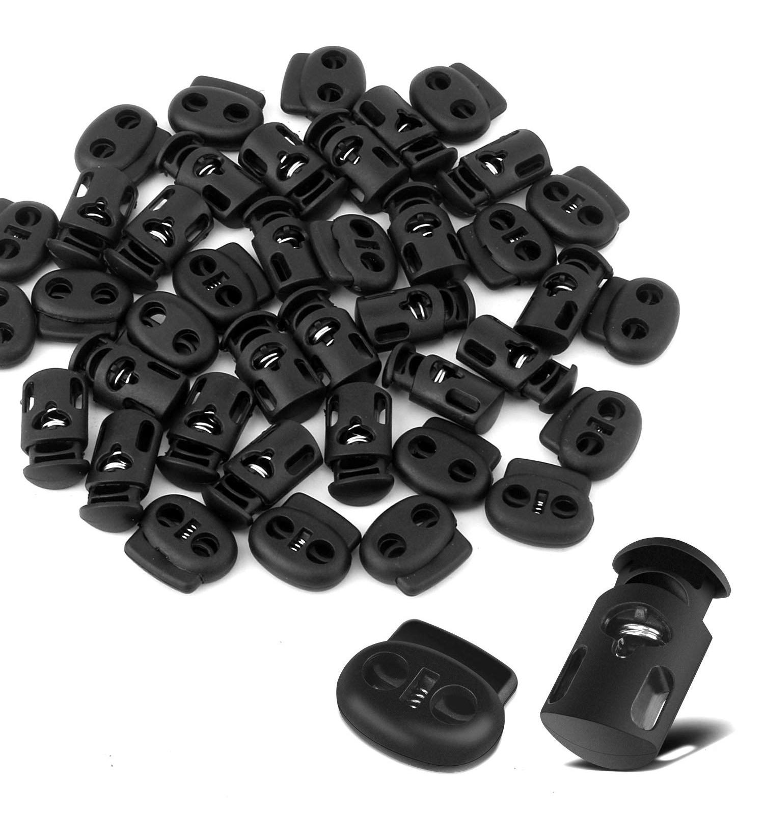 ERKOON 40 PCS Plastic Cord Locks End Spring Stopper Set for Drawstring Bags - Double-Hole and Single-Hole Black Fastener Slider - Buy Online on SooperMarket.com
