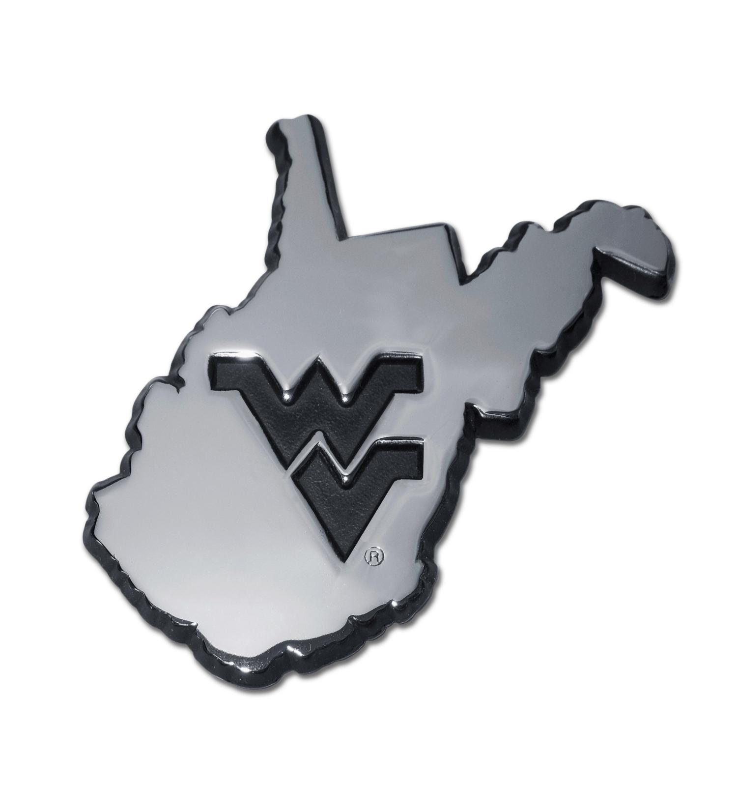 Elektroplate West Virginia University Mountaineers NCAA College Debossed State Shape Chrome Plated Premium Metal Car Truck Motorcycle Emblem