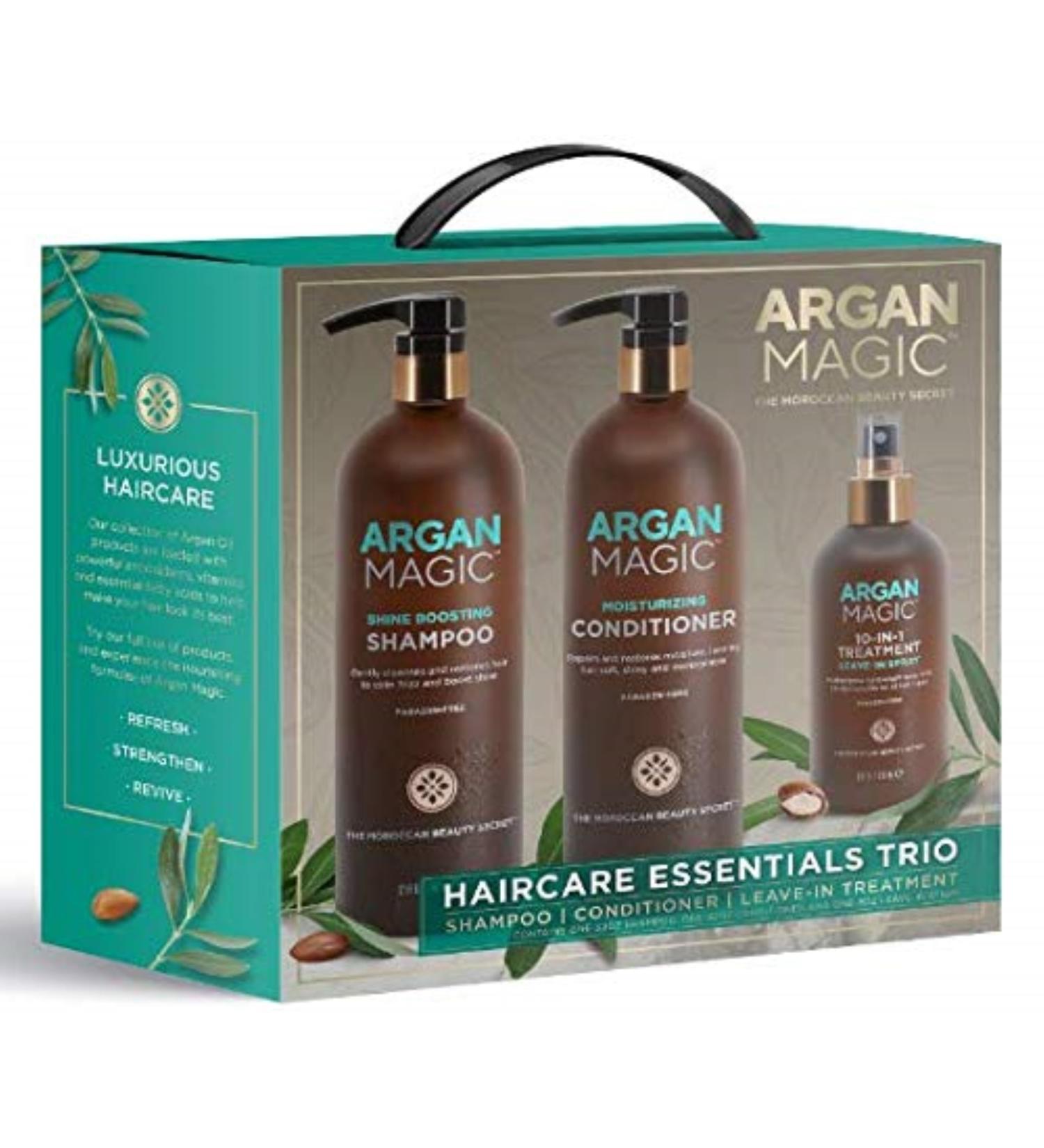 ARGAN MAGIC Hair Care Essentials Trio | Shine Boosting Shampoo Moisturizing Conditioner 10 in 1 Leave In Spray | Hydrate Detangle & Restore Shine | Made in USA - Buy Online on SooperMarket.com
