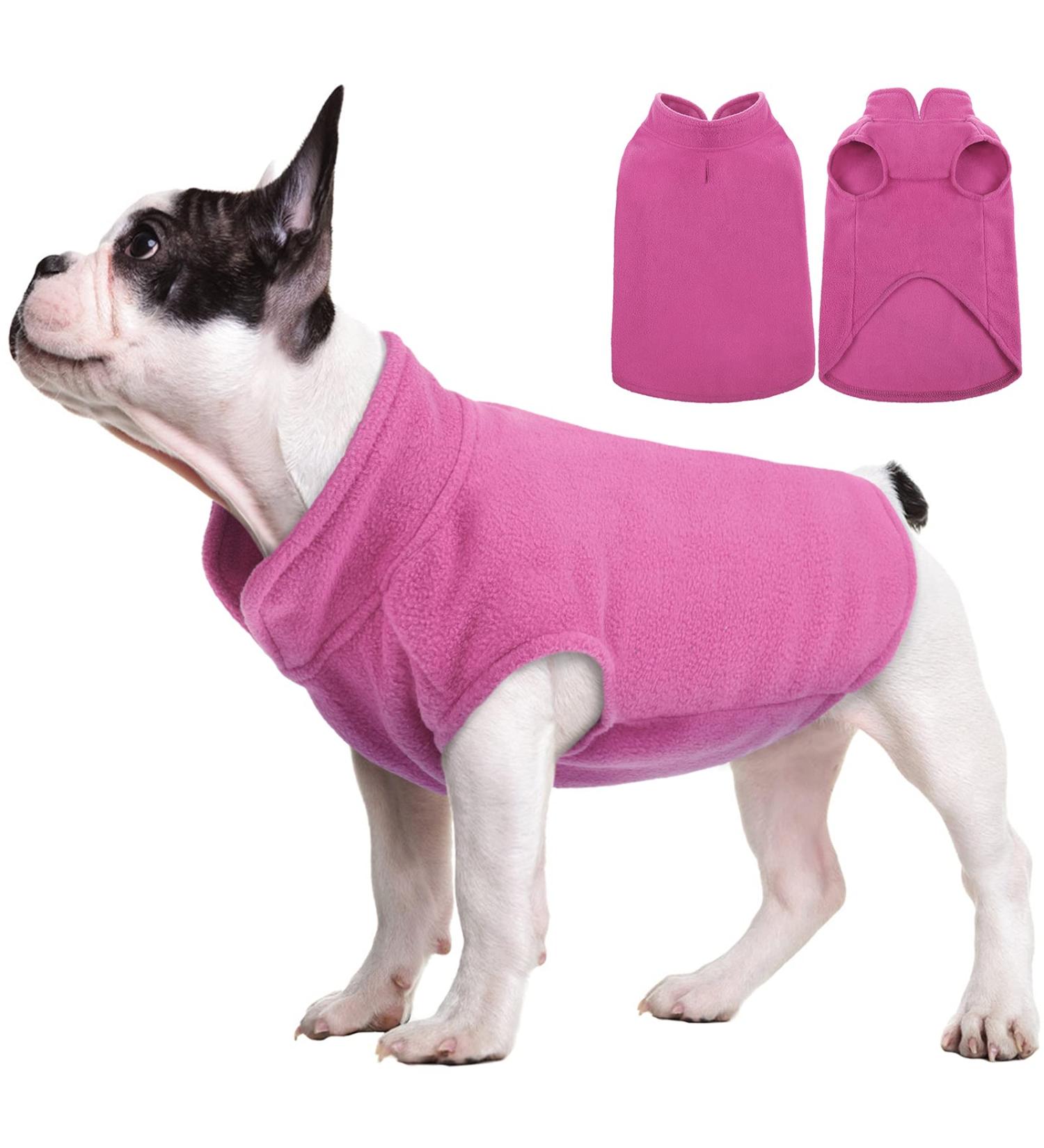 Pink Dog Fleece Vest with Turtleneck for Small Medium Dogs - Winter Jacket with Leash Hole - Buy Online on SooperMarket.com