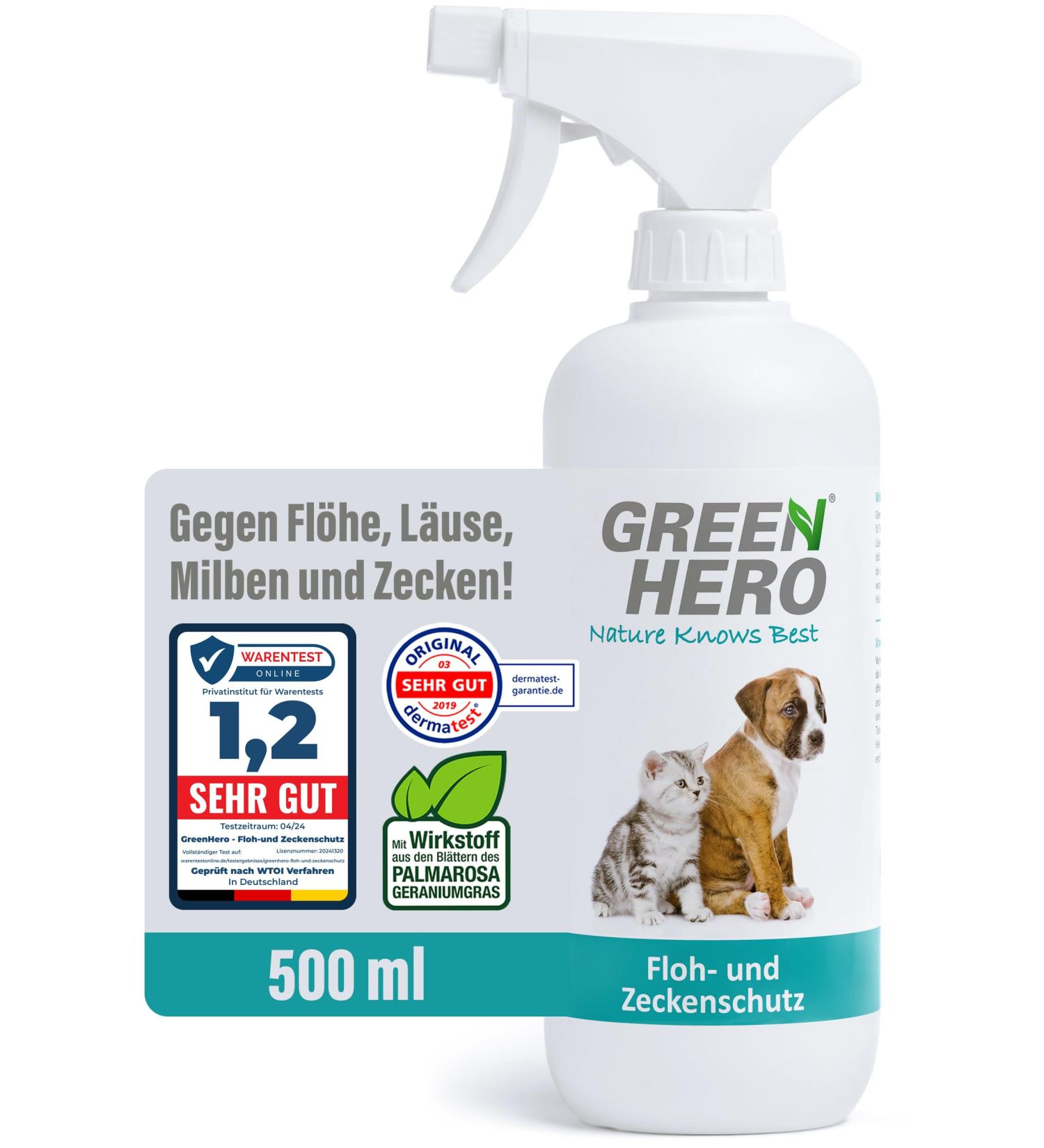 Greenhero Flea & Tick Protection Spray 500ml - Effective Remedy for Dogs & Cats | Fast Acting Flea & Tick Solution - Buy Online on SooperMarket.com