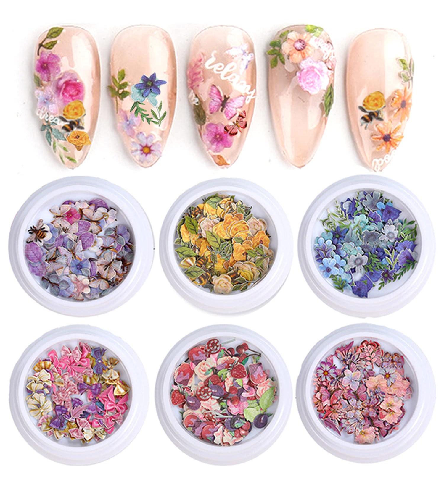 300Pcs 3D Wood Pulp Flower Nail Art Charm Set for DIY Crafting - Nail Charms Butterfly and Bow Design - S1 - Buy Online on SooperMarket.com