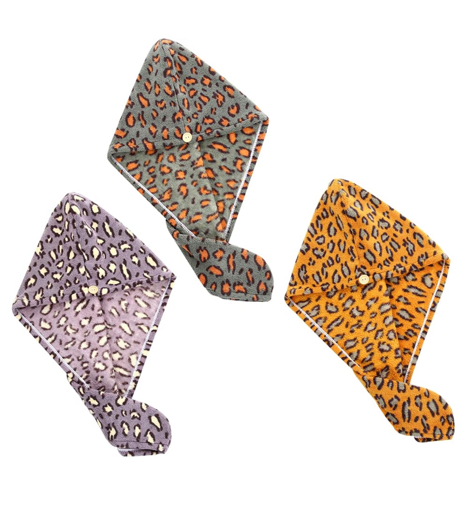 Seloobant Leopard Print Microfiber Towel Set - Super Absorbent Quick Dry Hair Towels (3 Pack) for Ultimate Hair Care - Buy Online on SooperMarket.com