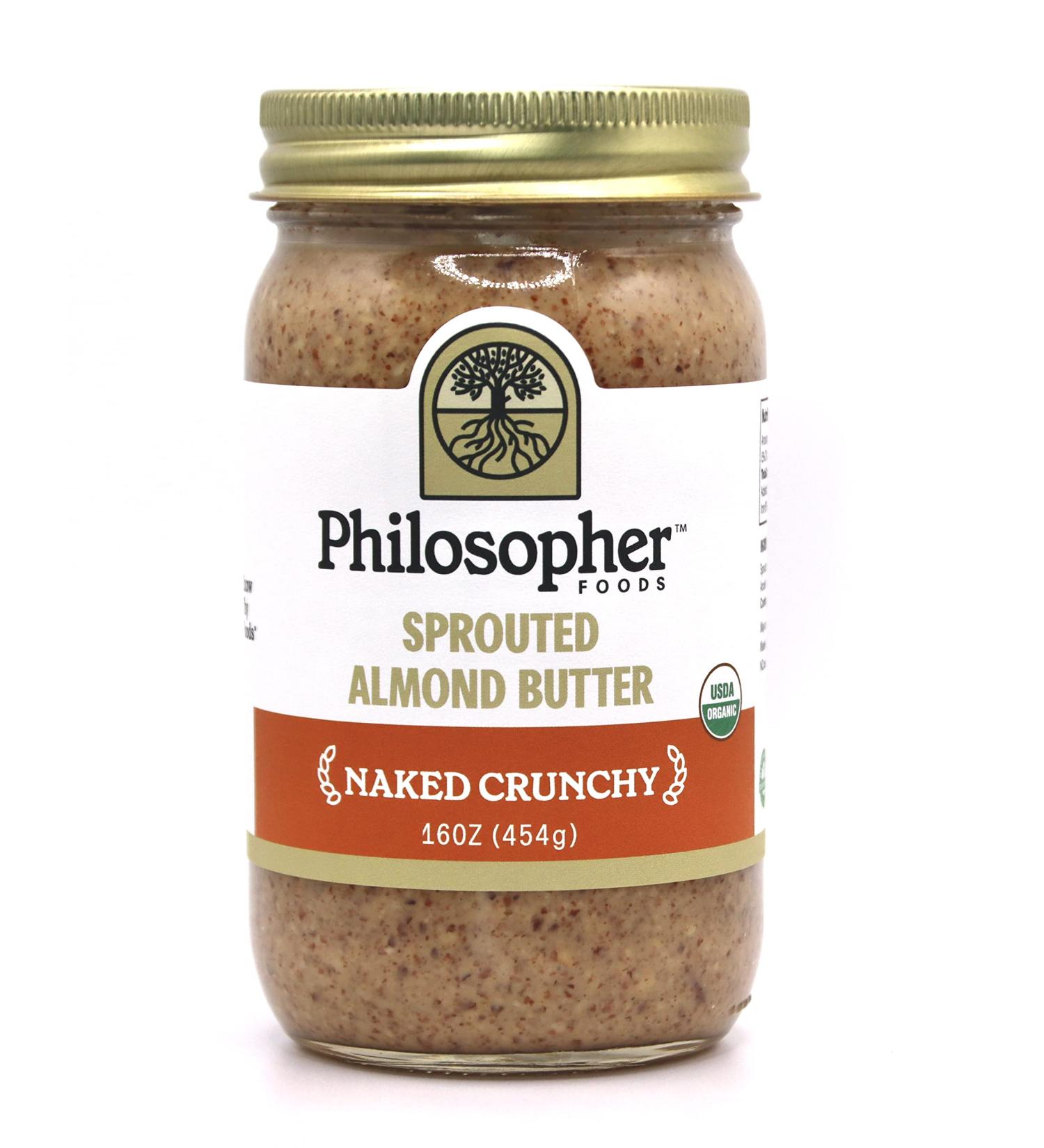 Organic Sprouted Almond Butter | Naked Crunchy by Philosopher Foods | 16 oz Jar | Ketogenic Plant-based Protein - Buy Online on SooperMarket.com