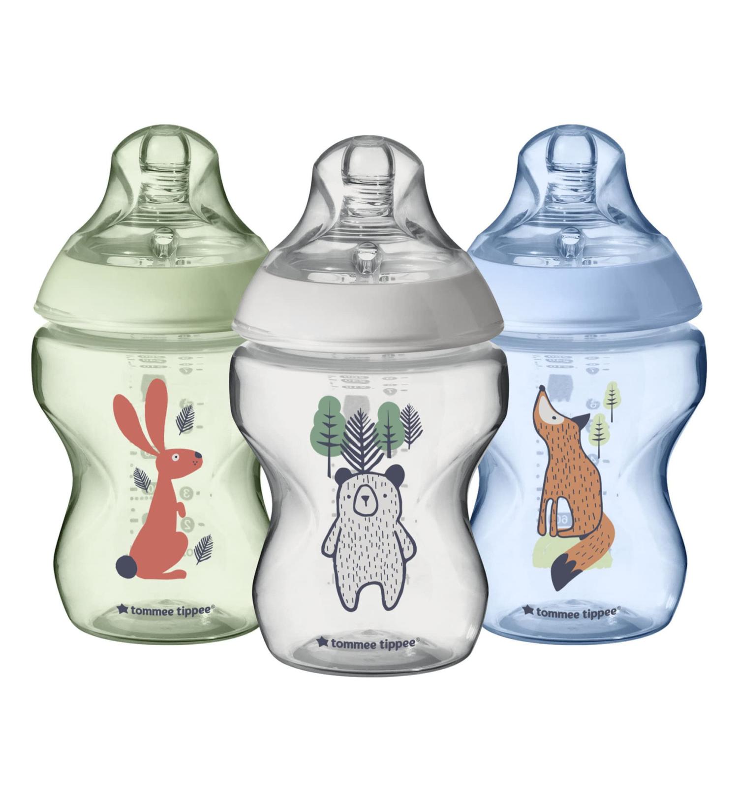 Tommee Tippee Closer to Nature Baby Bottles Woodland Friends | Breast-Like Nipple Anti-Colic Valve (9oz 3 Count) - Buy Online on SooperMarket.com