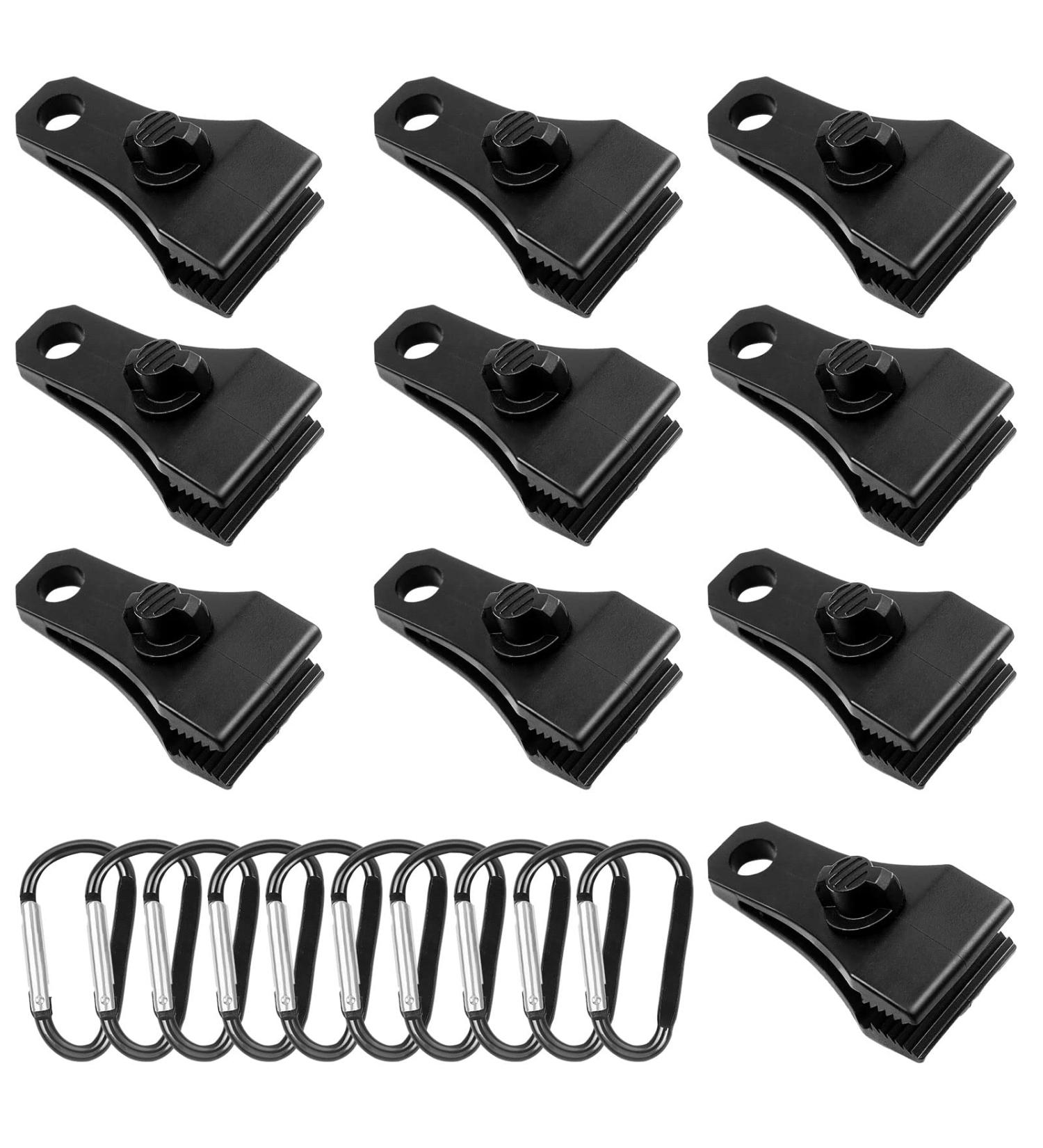 TEANTECH Tarp Clips with Carabiner Kit - Heavy Duty Lock Grip Camp Tent Clamp Clips - 20pcs Black Upgrade for Outdoor Camping and Canopies - Buy Online on SooperMarket.com