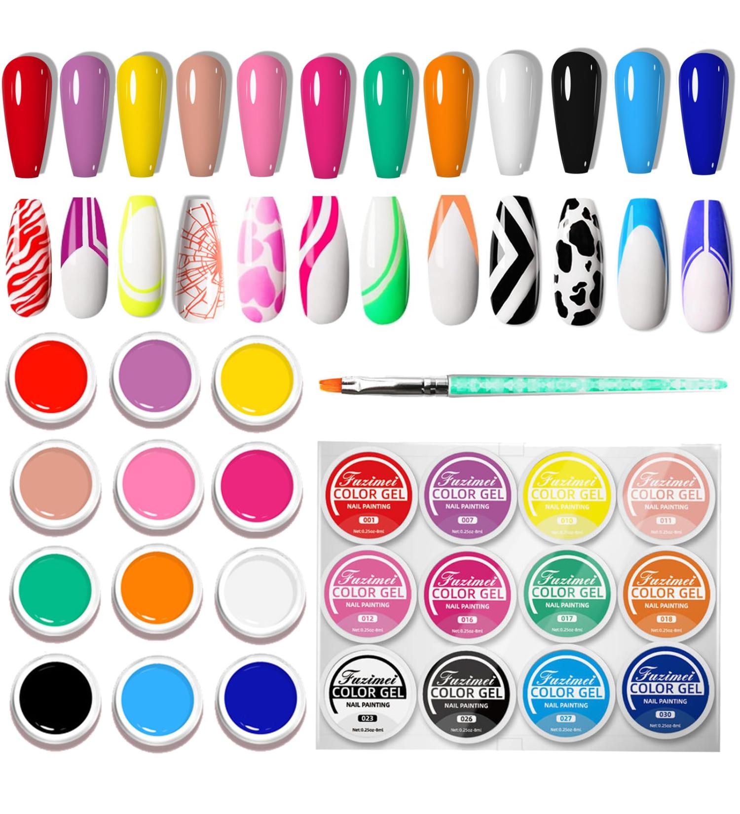 Painting Nail Gel Polish - Spider Gel Nail Polish Kit - 12 Colors UV Gel Nail Kit with Nail Brush Set - Black White Silver Gold Long Lasting Silk Gel Varnish Kit for Nail Manicure Design DIY - Buy Online on SooperMarket.com