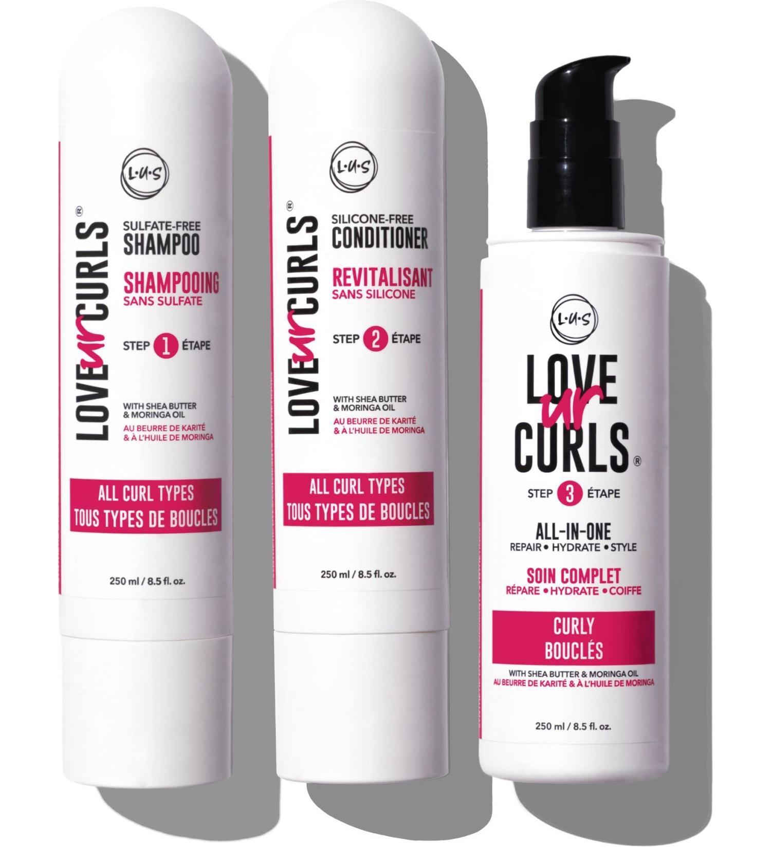 LUS Brands Love Ur Curls 3-Step System - Shampoo, Conditioner, All-in-One Styler - Nonsticky, No Crunch Formula for Curly Hair - 8.5oz (Pack of 3) - Buy Online on SooperMarket.com