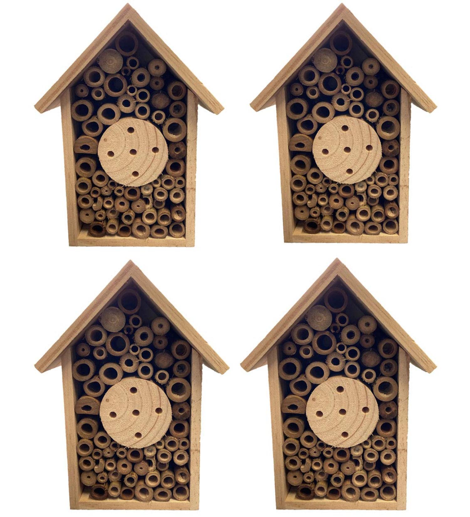4 x Wooden Bee Butterfly & Insect Hotel Hanging Shelter Garden Nesting Habitat Box Weather Resistant - Buy Online on SooperMarket.com