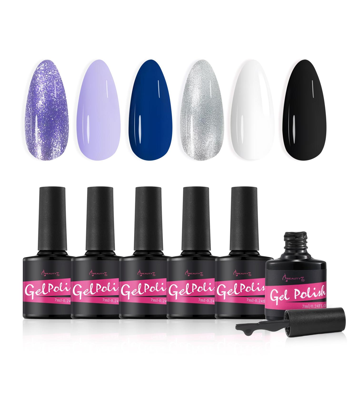 Beauty7 UV Nail Polish Set 6 Colours 7 ml Manicure Gift for Beginners Nail Art Salon DIY Gel Polish Shellac Nail Polish UV Gel Set for Nail Design Misty Ice - Buy Online on SooperMarket.com