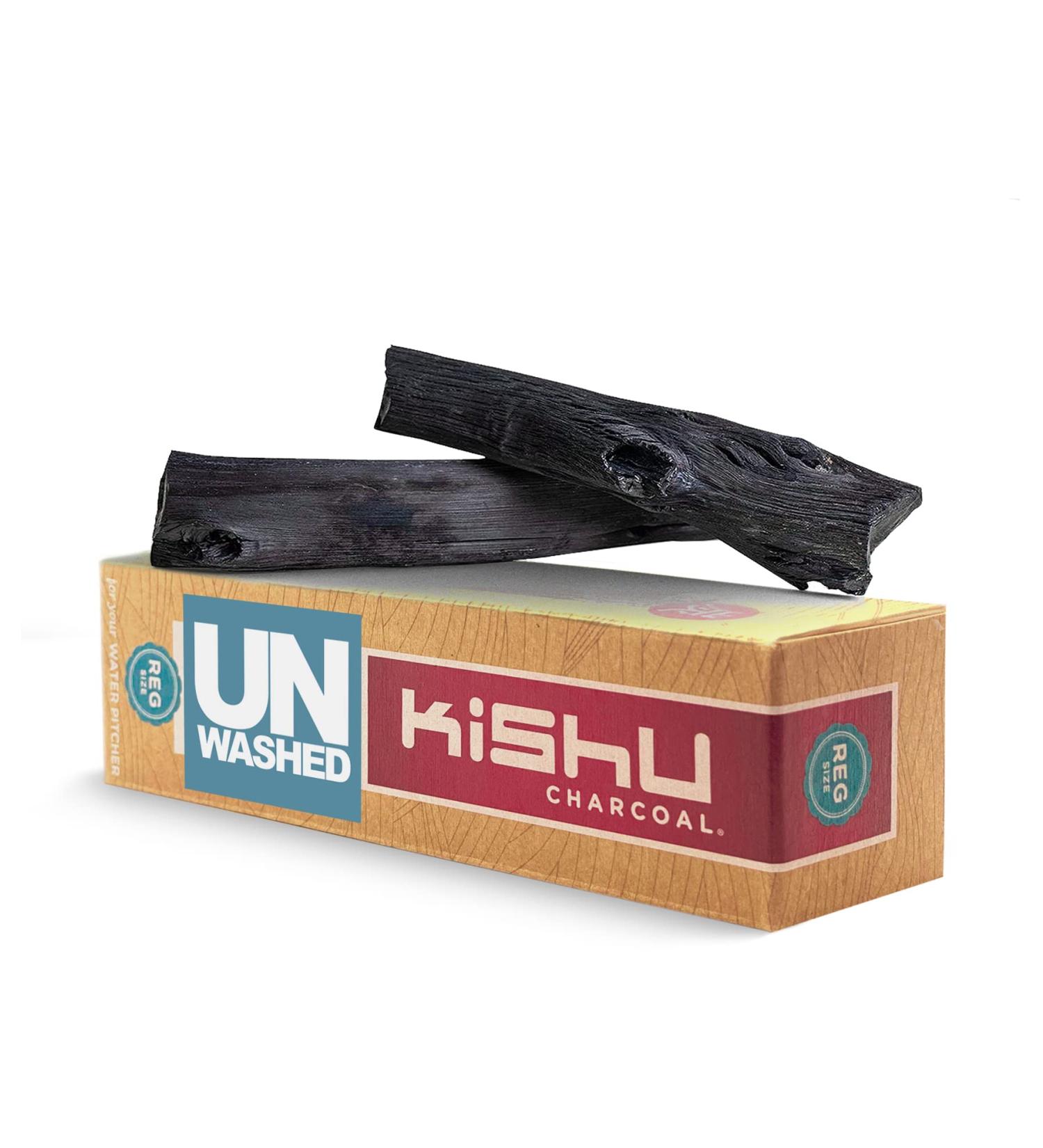 Kishu Charcoal Unwashed - 2 Regular Sticks for Pitchers. The Only Certified & Tested Charcoal Water Purifier. Absorbs Toxins.