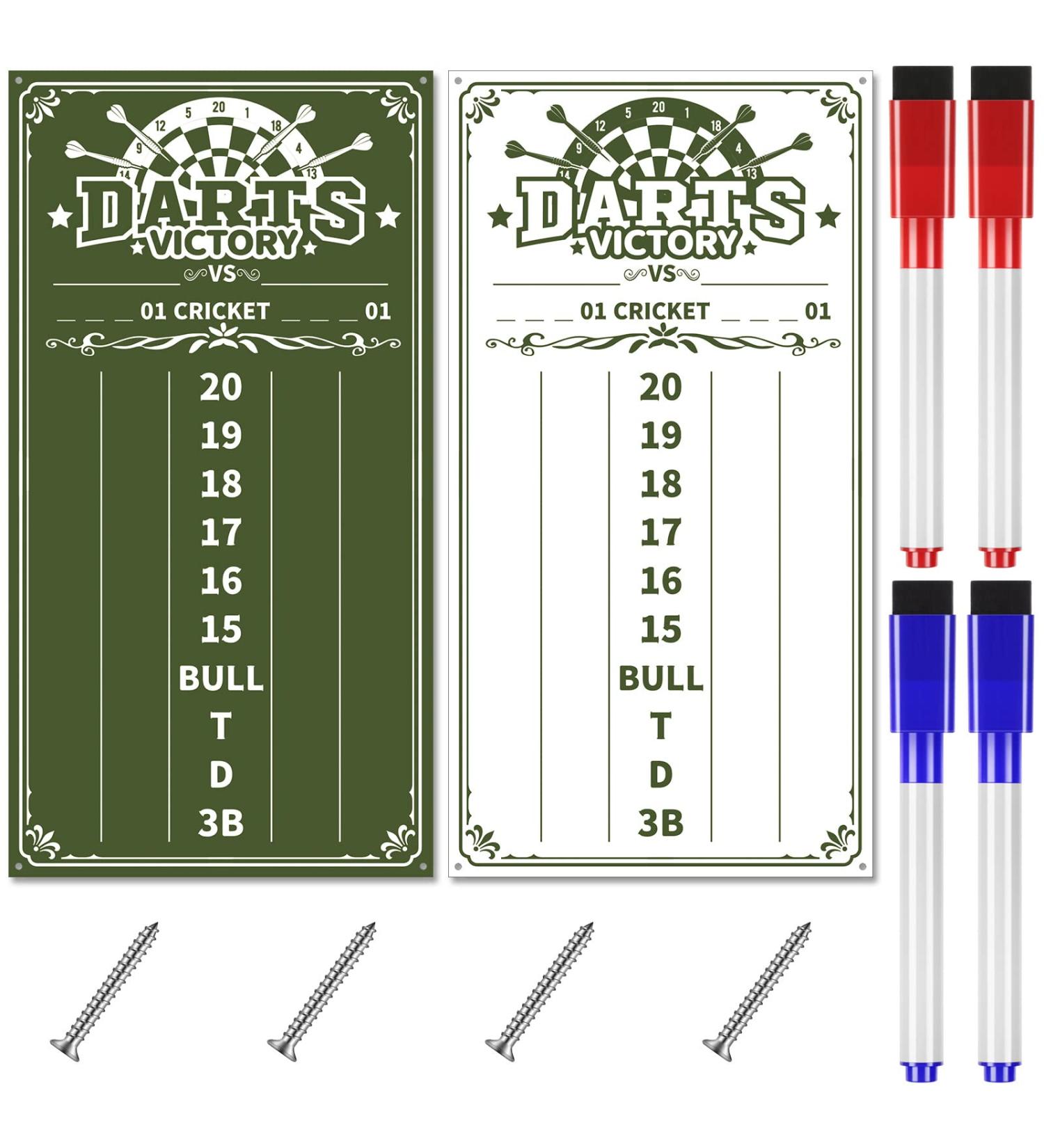 Acrylic Dart Scoreboard Set | 2 Pcs | White and Green | Dry Erase | Cricket and 01 Dart Games | Includes 4 Markers | 15 x 7.8 Inches - Buy Online on SooperMarket.com