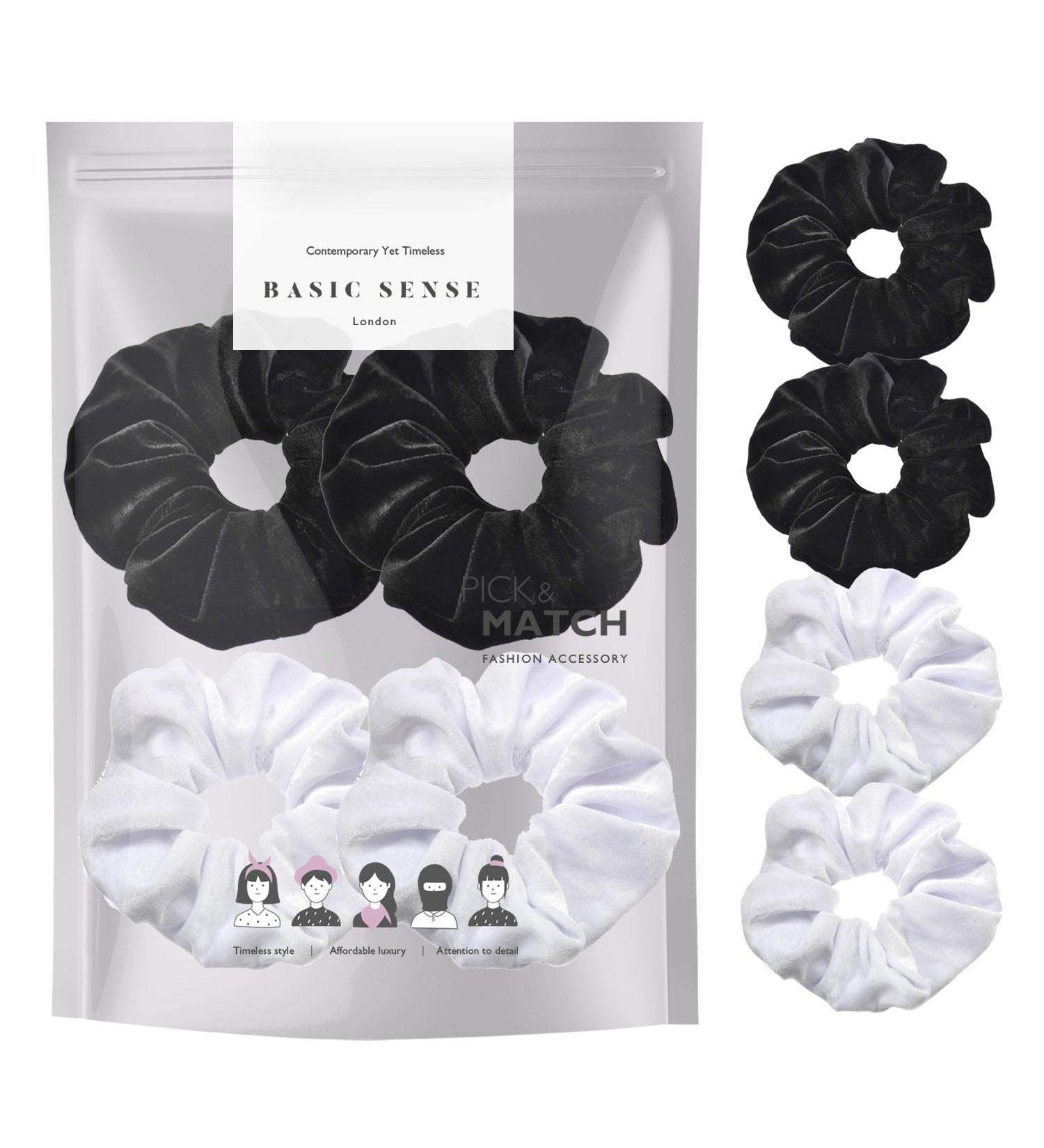 4-Piece Velvet Hair Tie Set for Updos & Ponytails | Black & White - Perfect for Women Girls & Children - Buy Online on SooperMarket.com