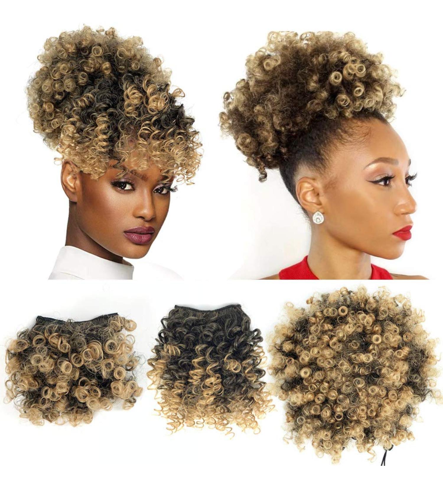 Afro Puff Drawstring Ponytail with 2 Replaceable Bangs Afro High Puff Bun with Spring Curl Bangs and Afro Puff Bangs Clip in Hairpieces Pineapple Updo Ponytail with Bangs (T1B /27) 1 ponytail+ 2 bangs T1B/27 - Buy Online on SooperMarket.com