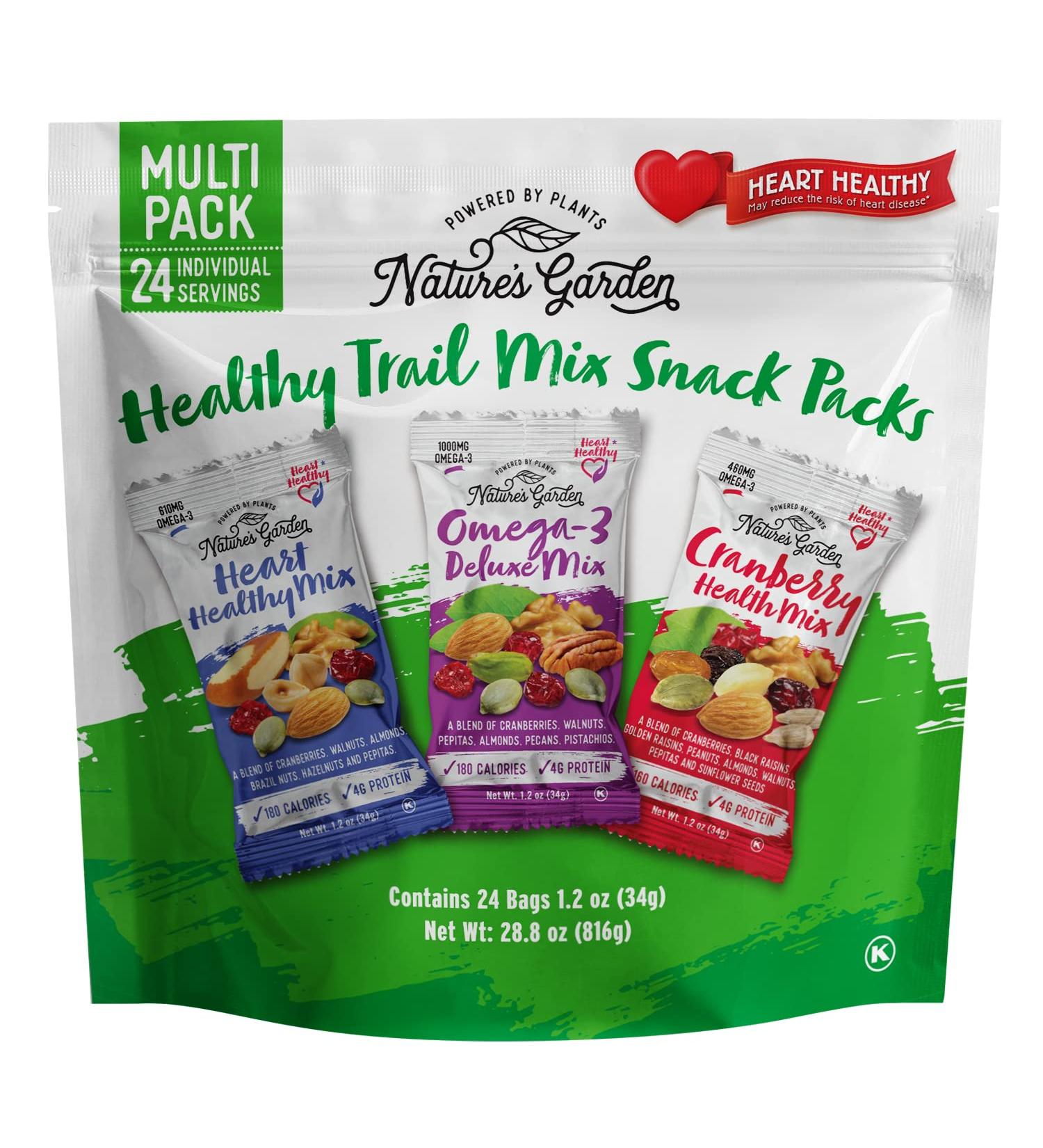 Nature's Garden Healthy Trail Mix Snack Packs - Heart Healthy Nuts, Omega-3 Rich Mix with Cranberries & Pumpkin Seeds - 28.8 Oz Bag (24 Servings) - Perfect Family Snack - Buy Online on SooperMarket.com