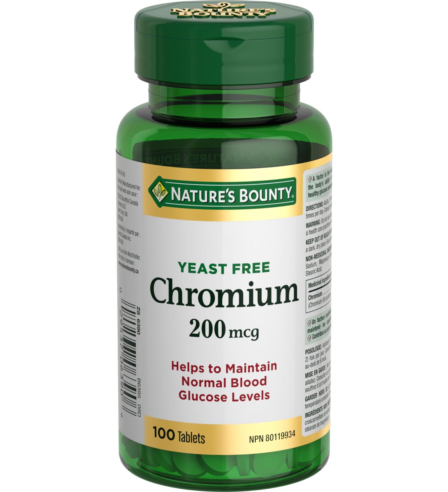 Nature's Bounty Chromium Supplement Helps Metabolize Carbohydrates and Fats 200mcg 100 Tablets - Buy Online on SooperMarket.com