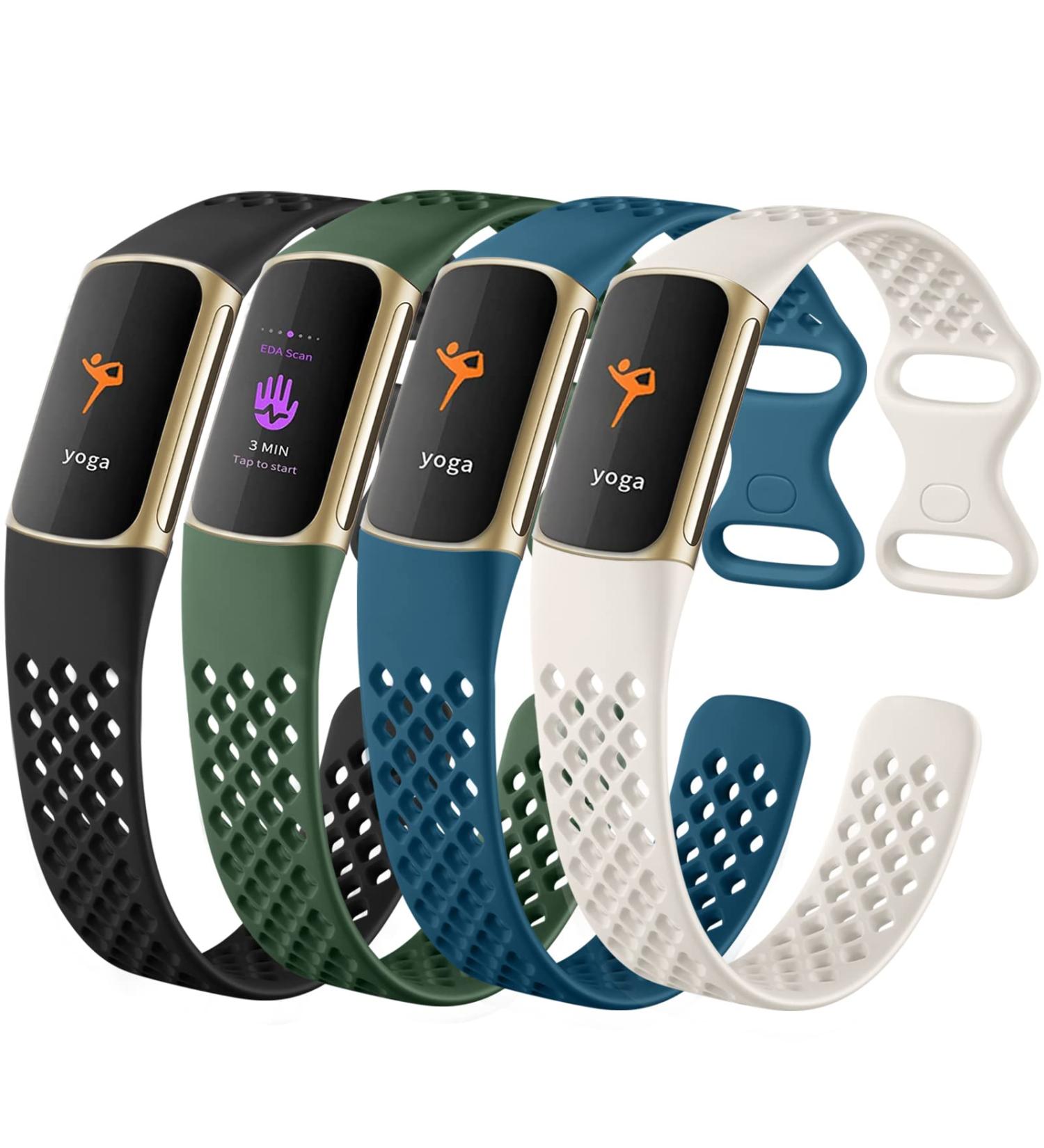 Laffav Compatible with Fitbit Charge 5 Bands for Men Women  Flexible Soft Silicone Wristbands Breathable Sport Replacement Strap with Air Holes for Fitbit Charge 5 Fitness Tracker  4-Pack Black/Slate Blue/Green/Lunar White - Buy Online on SooperMarket.com
