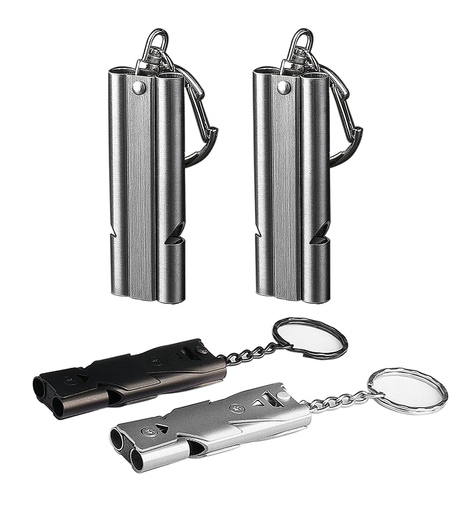 Wanyi 4-Piece Emergency Signal Whistle Set - Stainless Steel 304 150dB Survival Coaching Pipes with Keychain - Ideal for Sports Referees & Outdoor Adventures - Buy Online on SooperMarket.com