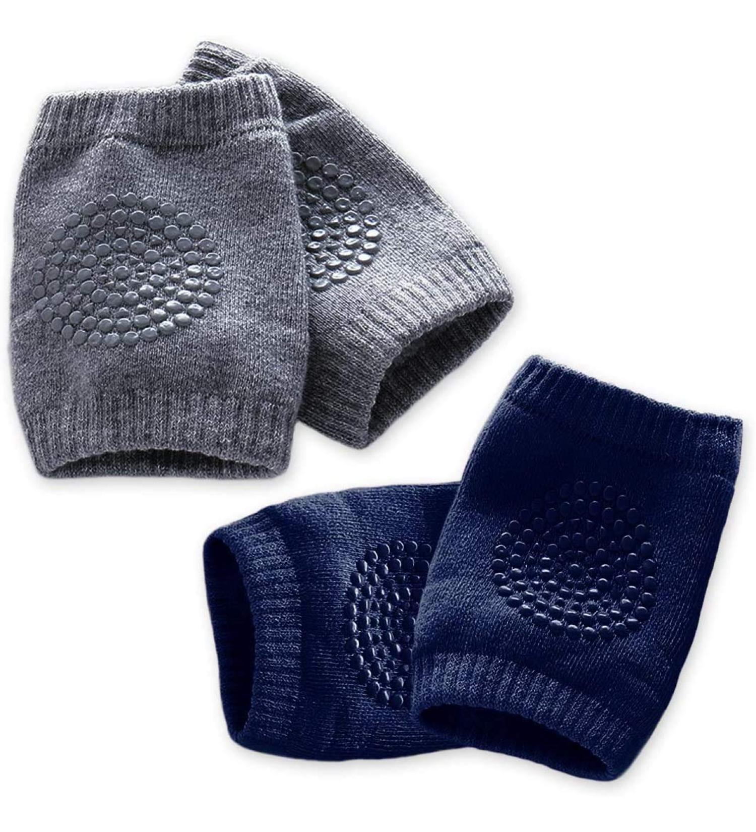 Kalevel Baby Crawling Anti-Slip Knee Pads - 2 Pairs Navy Blue + Dark Grey Knee Sleeve Protector for Infant Toddler Boy Girl - Buy Online on SooperMarket.com