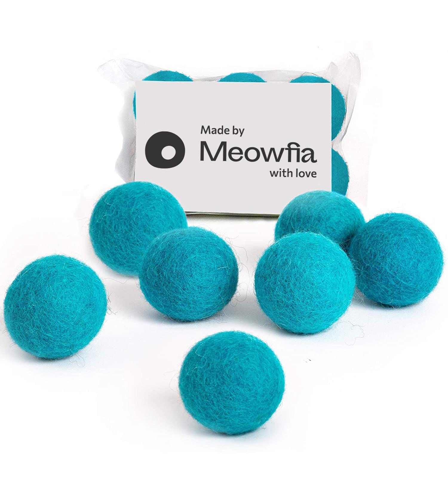 MEOWFIA Wool Ball Toys - 6-Pack Safe for Cats and Small Dogs - Felted Wool Cat Toy, Aquamarine - 1.5 & 2 - Buy Online on SooperMarket.com