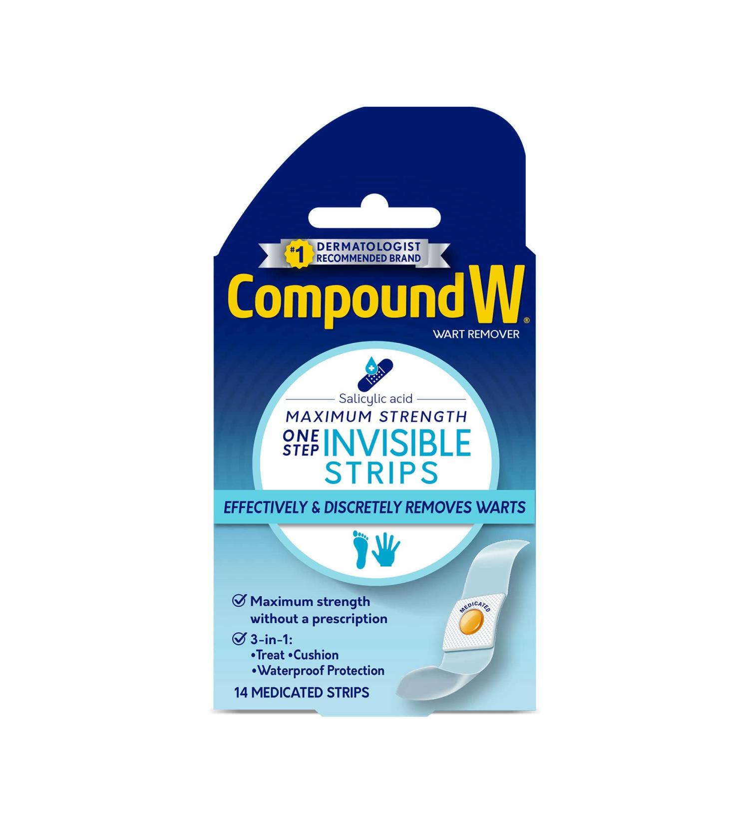 Compound W Maximum Strength One Step Invisible Wart Remover Strips - 14 Count Pack - Fast and Effective Treatment for Warts - Buy Online on SooperMarket.com
