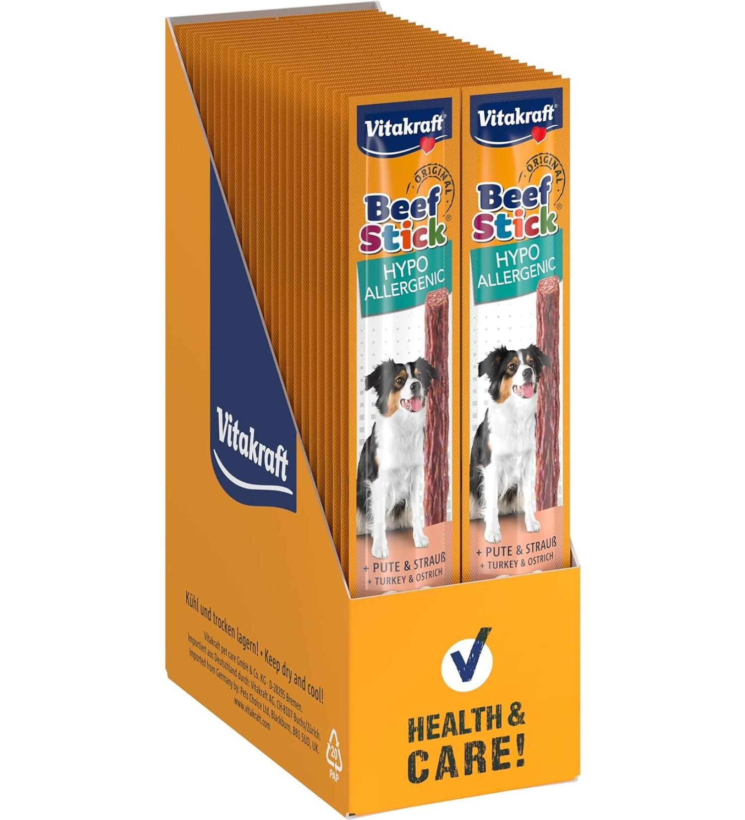 Vita Force Beef Stick - Hypoallergenic Dog Treats with Turkey & Ostrich Rice & Potatoes Sugar-Free | 50x12g - Buy Online on SooperMarket.com
