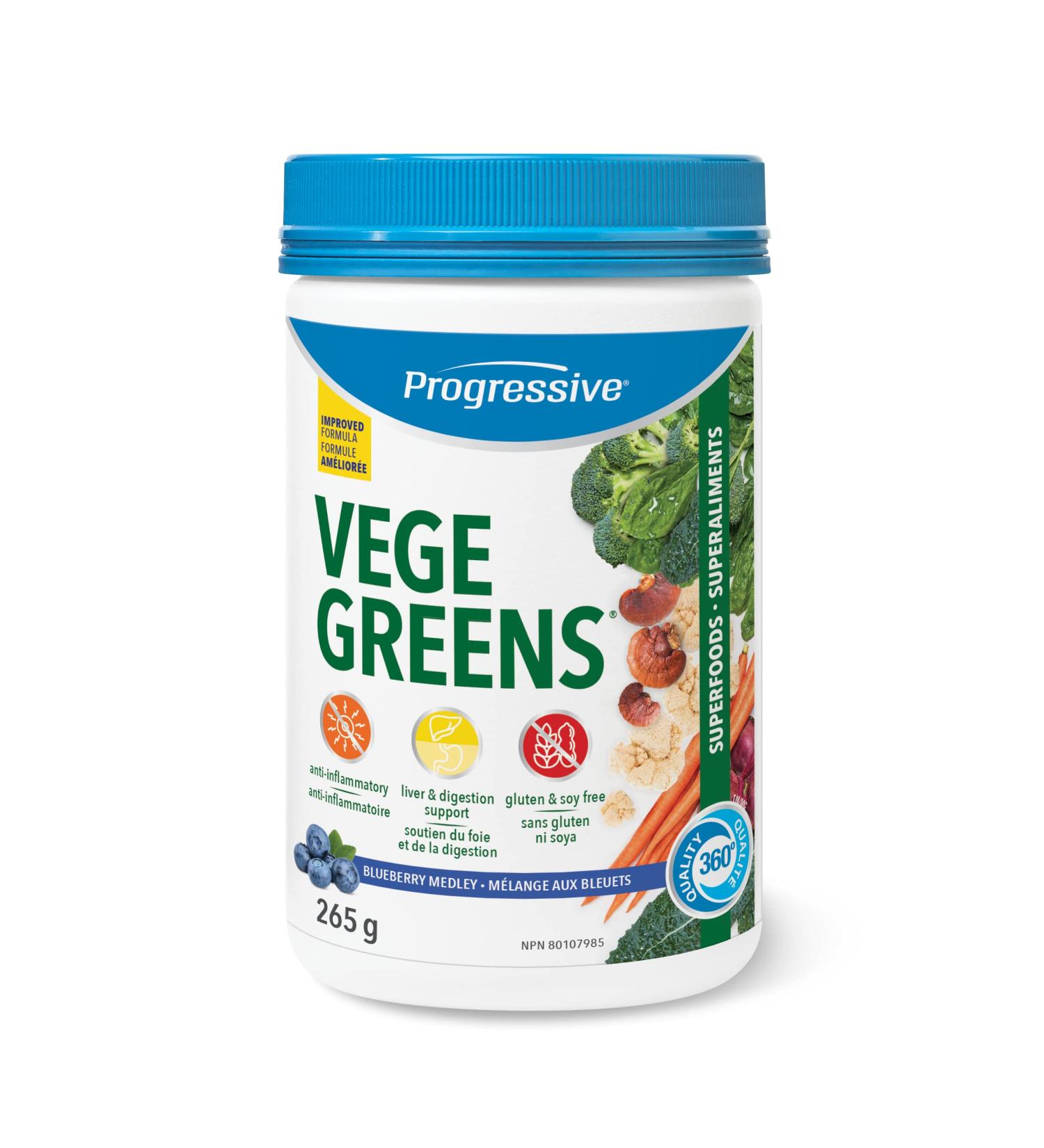 Progressive Vegegreens Blueberry Medley Flavour 265 g Anti-Inflammatory plus Liver & Digestion Support Blueberry Medley 265 g - Buy Online on SooperMarket.com