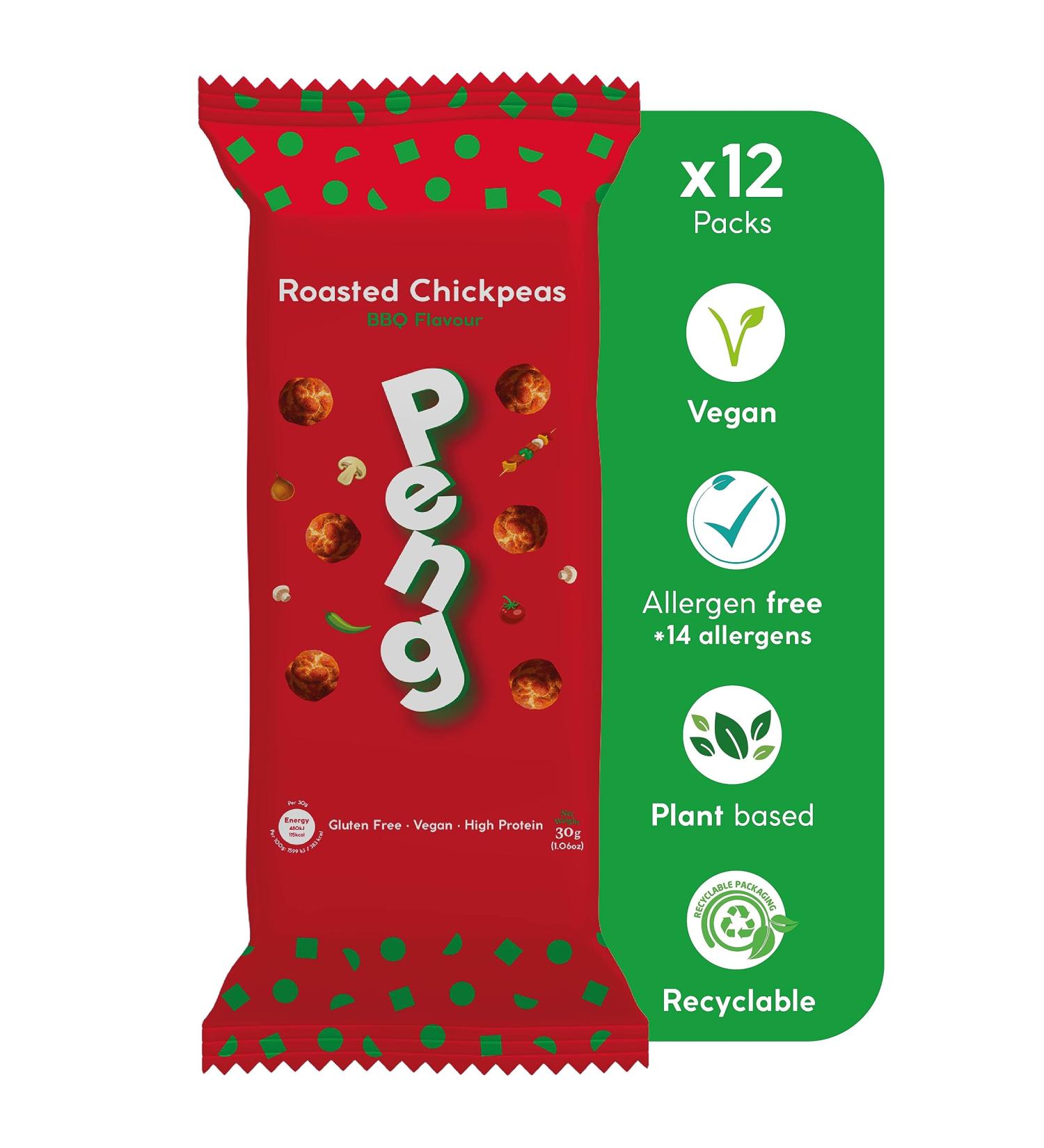 Peng Roasted Chickpeas Snack (12 x 30g) - BBQ Flavor | High Protein & Plant-Based - Buy Online on SooperMarket.com