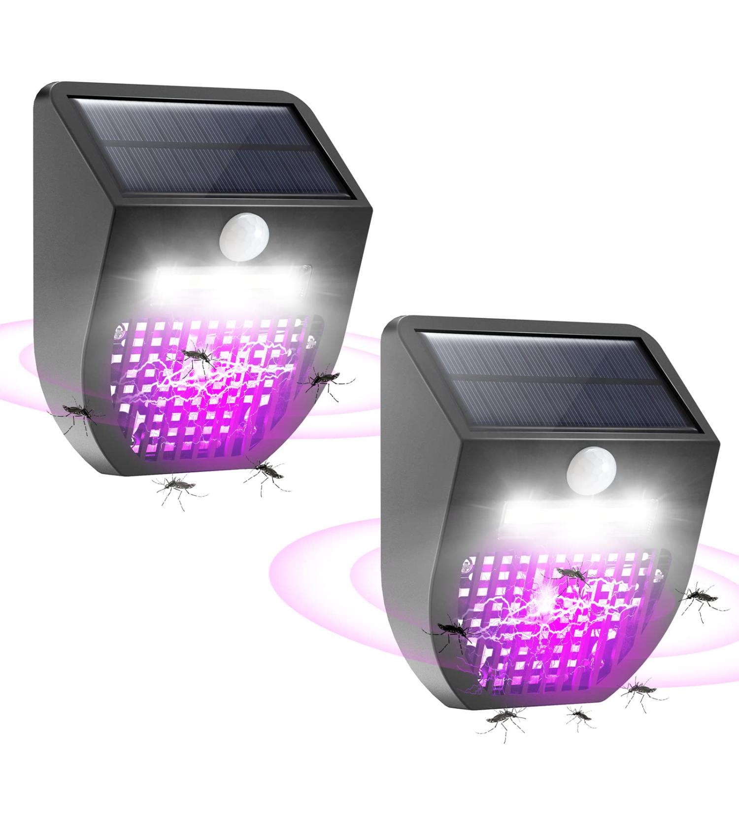 RECHOO Bug Zapper Outdoor 2 Pack - Solar Powered 2-in-1 Bug Mosquito Zapper & Motion Sensor Light - Waterproof Outdoor Fly Trap - Buy Online on SooperMarket.com