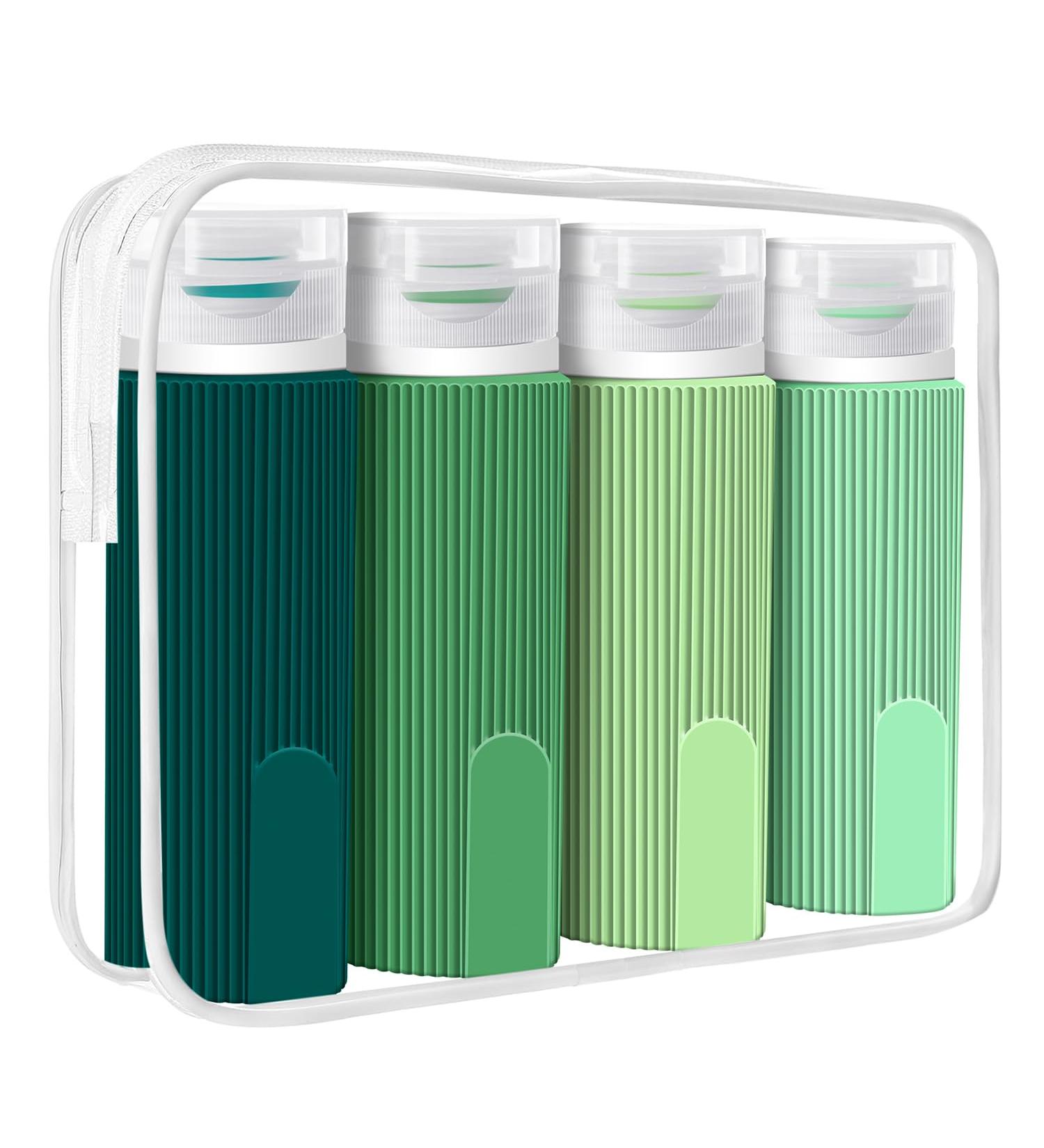 Travel Bottles for Toiletries - TSA Approved 3.4 oz Leak Proof Silicone Set (4 Pack) | BPA Free Travel Essential for Shampoo Conditioner & Lotion - Buy Online on SooperMarket.com