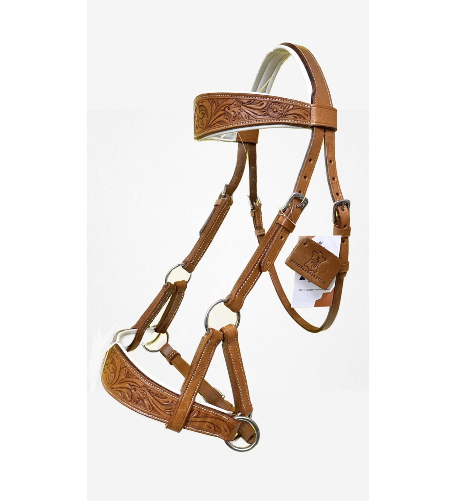 AMAZING HORSE STUFF Sidepull Bitless Bridle with Hand Carved Designer Browband & Noseband - Pony Size - Buy Online on SooperMarket.com