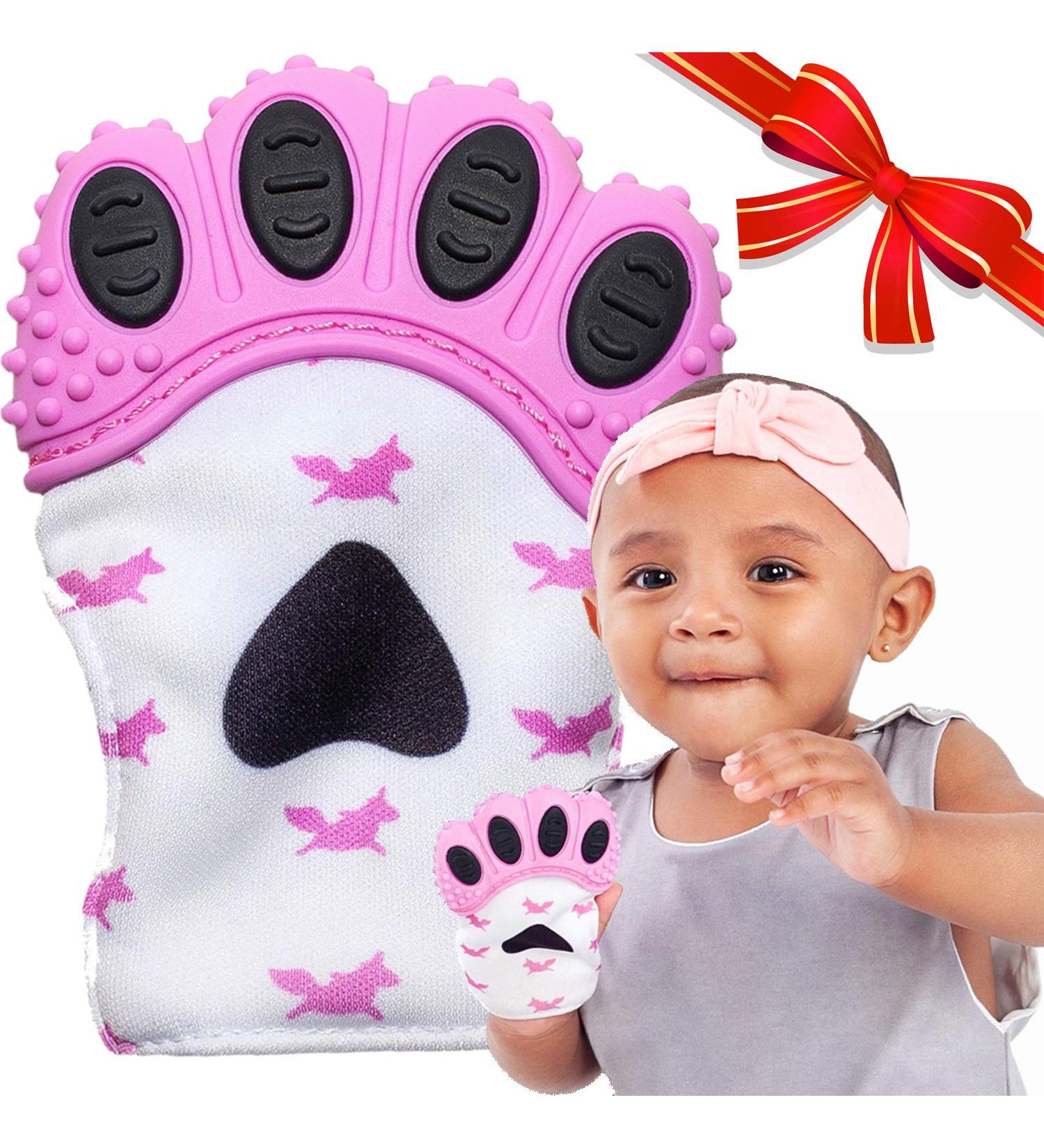 BabyNoms Teething Mitten - Original Safe Silicone Teething Paw for Self-Soothing Relief | Pink Teether - Buy Online on SooperMarket.com